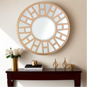 32" Gold Round Metal Framed Accent Mirror-Mirrors-DECOROLALA