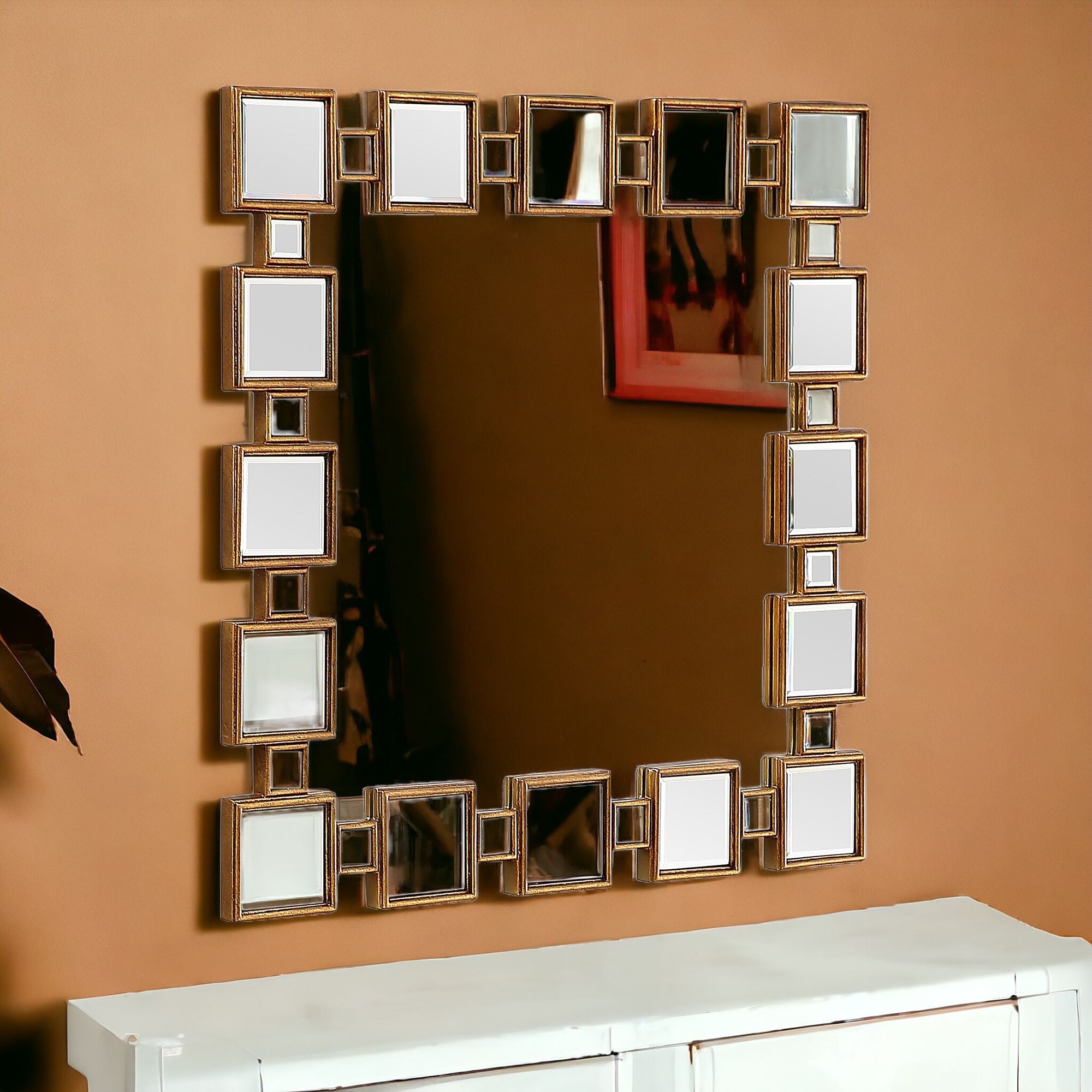 32" Gold Square Framed Accent Mirror-Mirrors-DECOROLALA