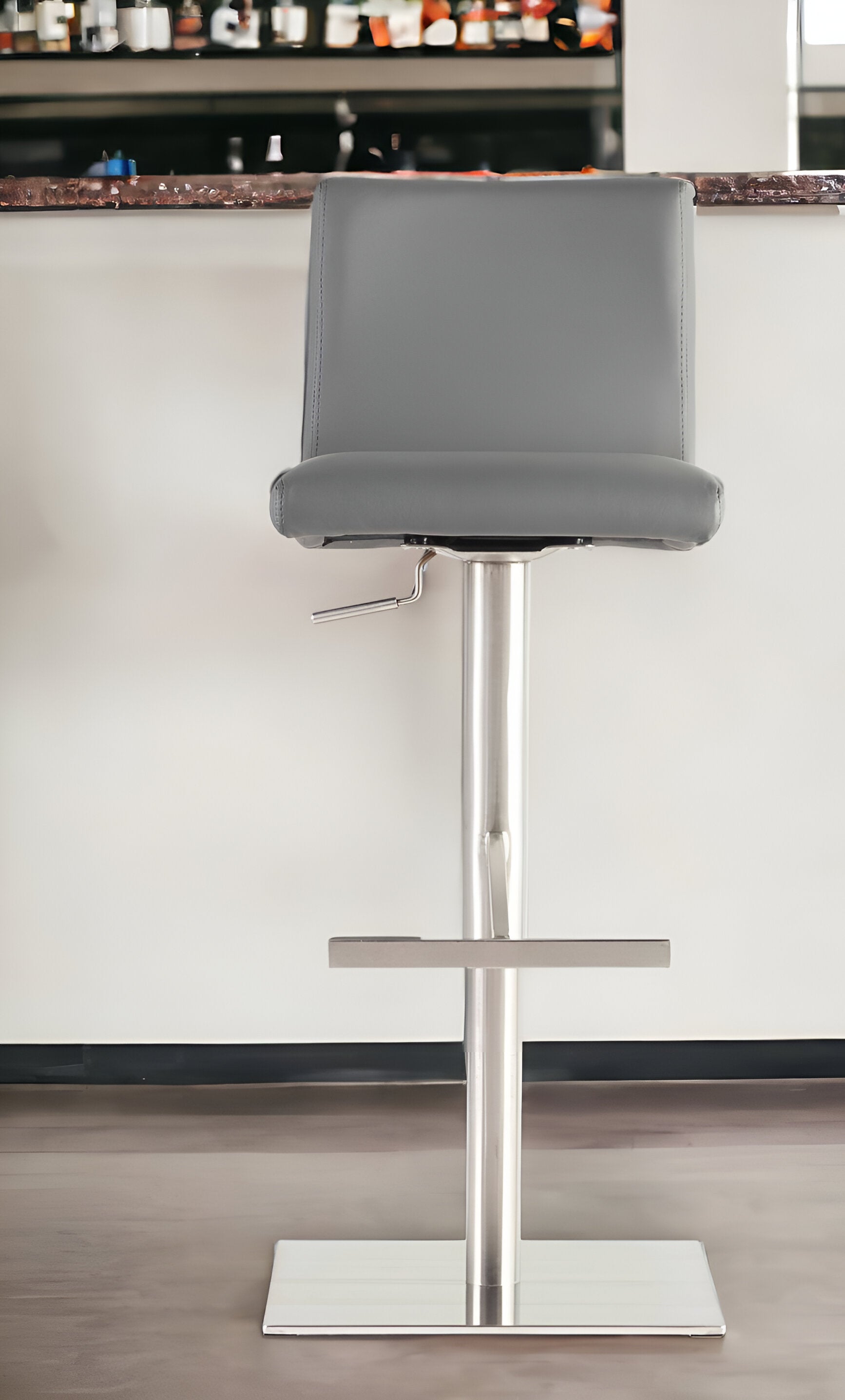 32" Gray And Silver Steel Swivel Low Back Bar Height Bar Chair-Bar Chairs-DECOROLALA