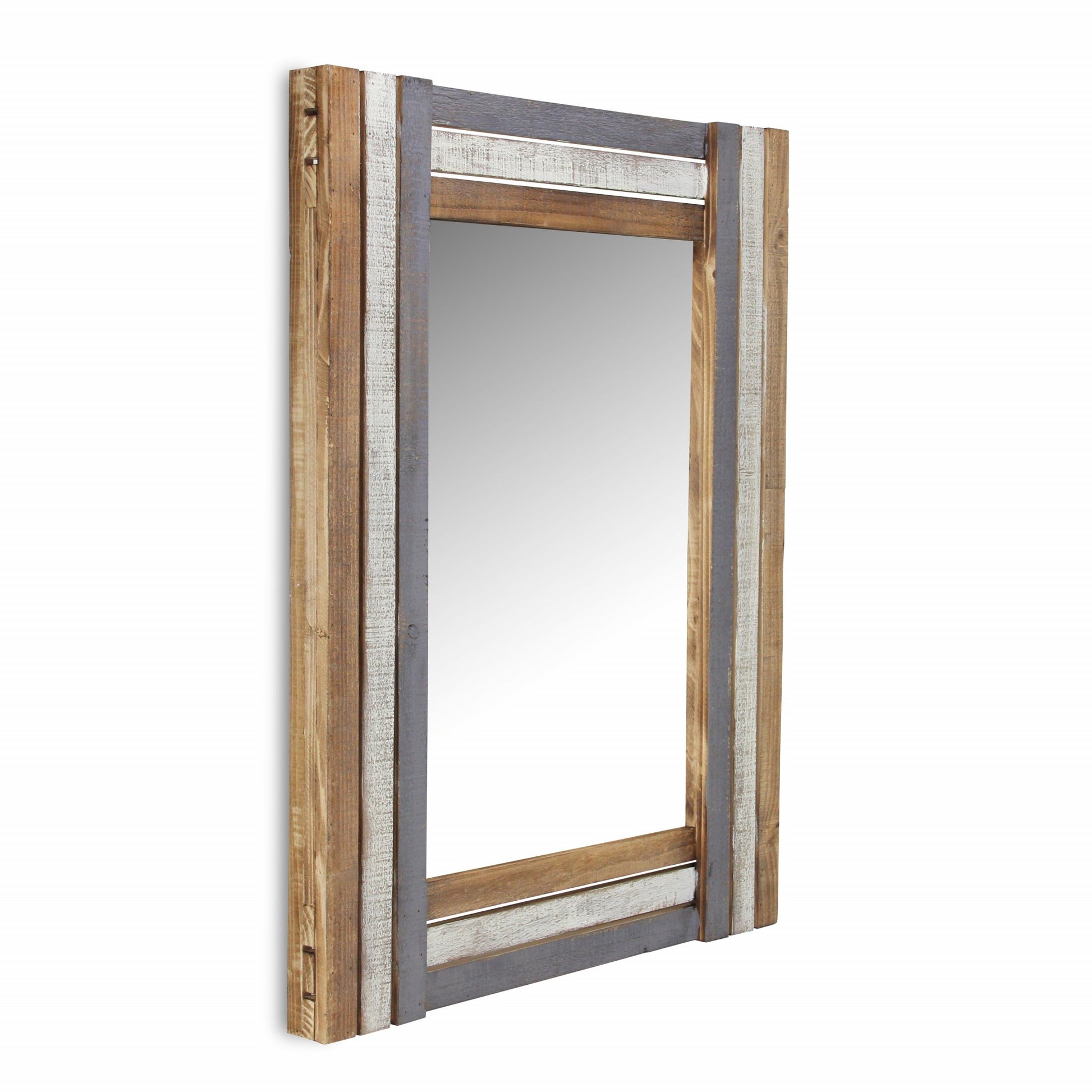 32" Gray Natural and White Wood Framed Accent Mirror-Mirrors-DECOROLALA