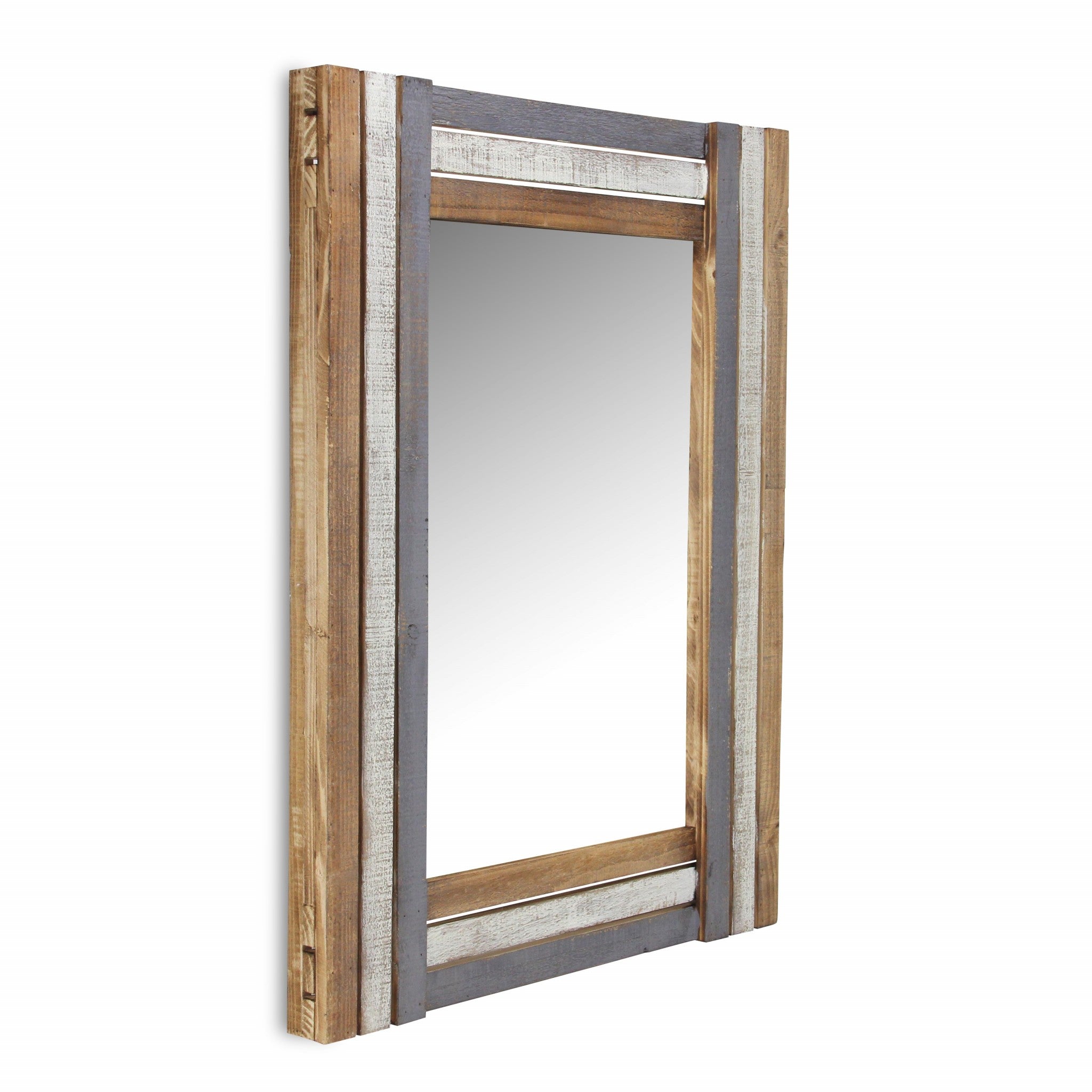 32" Gray Natural and White Wood Framed Accent Mirror-Mirrors-DECOROLALA