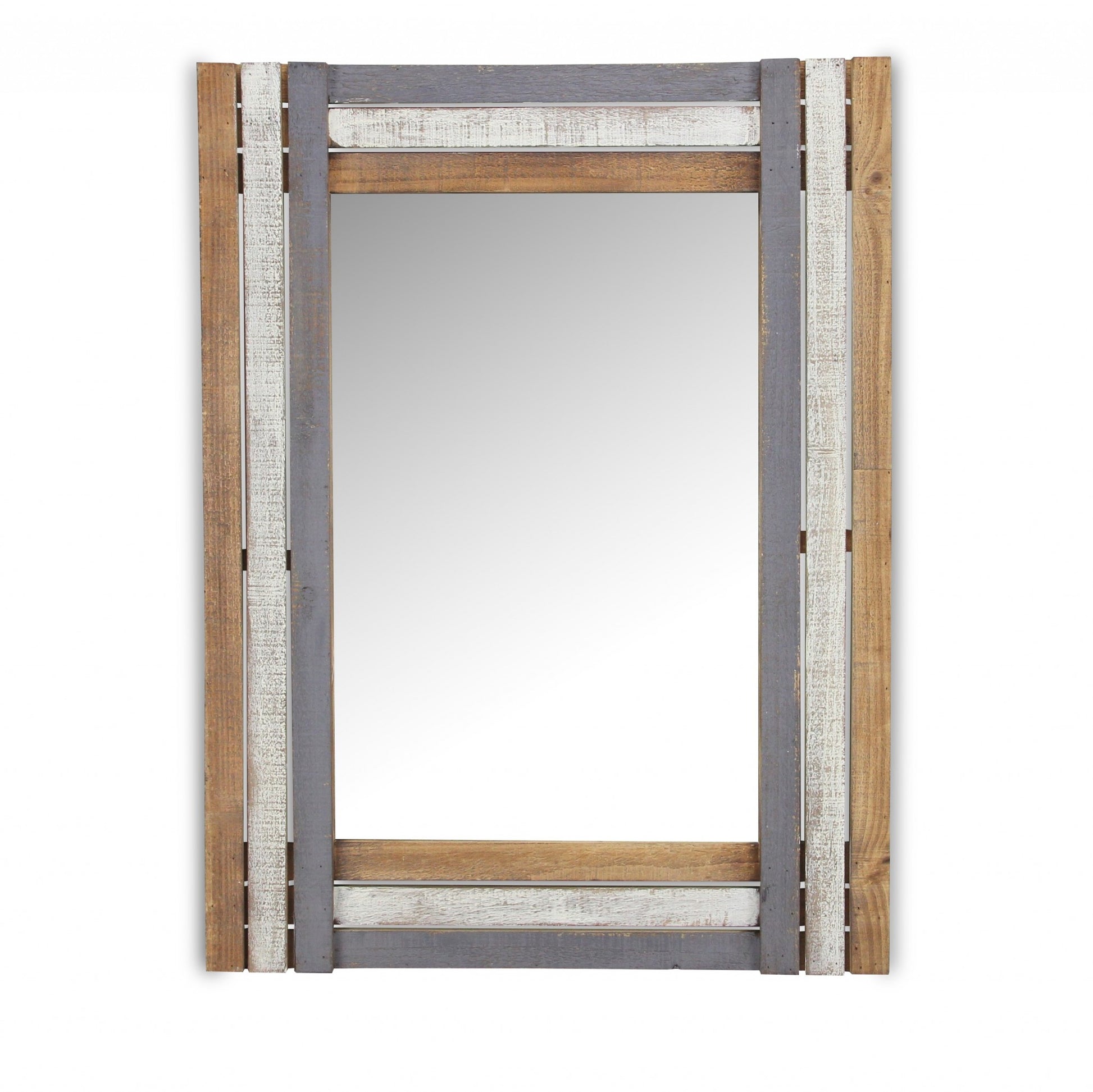 32" Gray Natural and White Wood Framed Accent Mirror-Mirrors-DECOROLALA