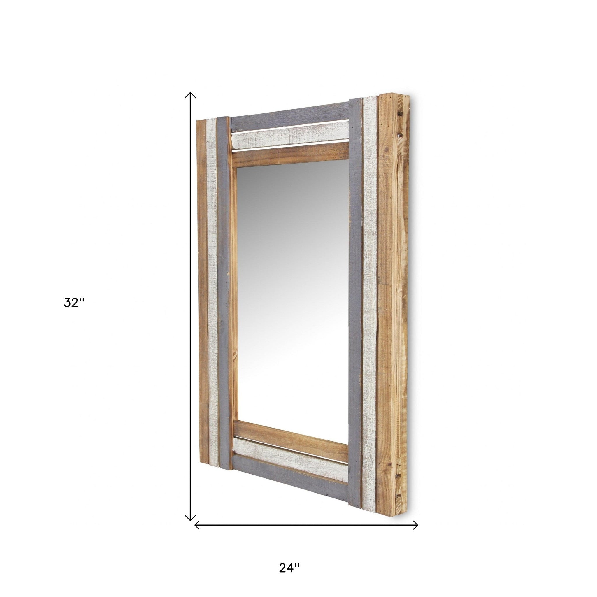 32" Gray Natural and White Wood Framed Accent Mirror-Mirrors-DECOROLALA