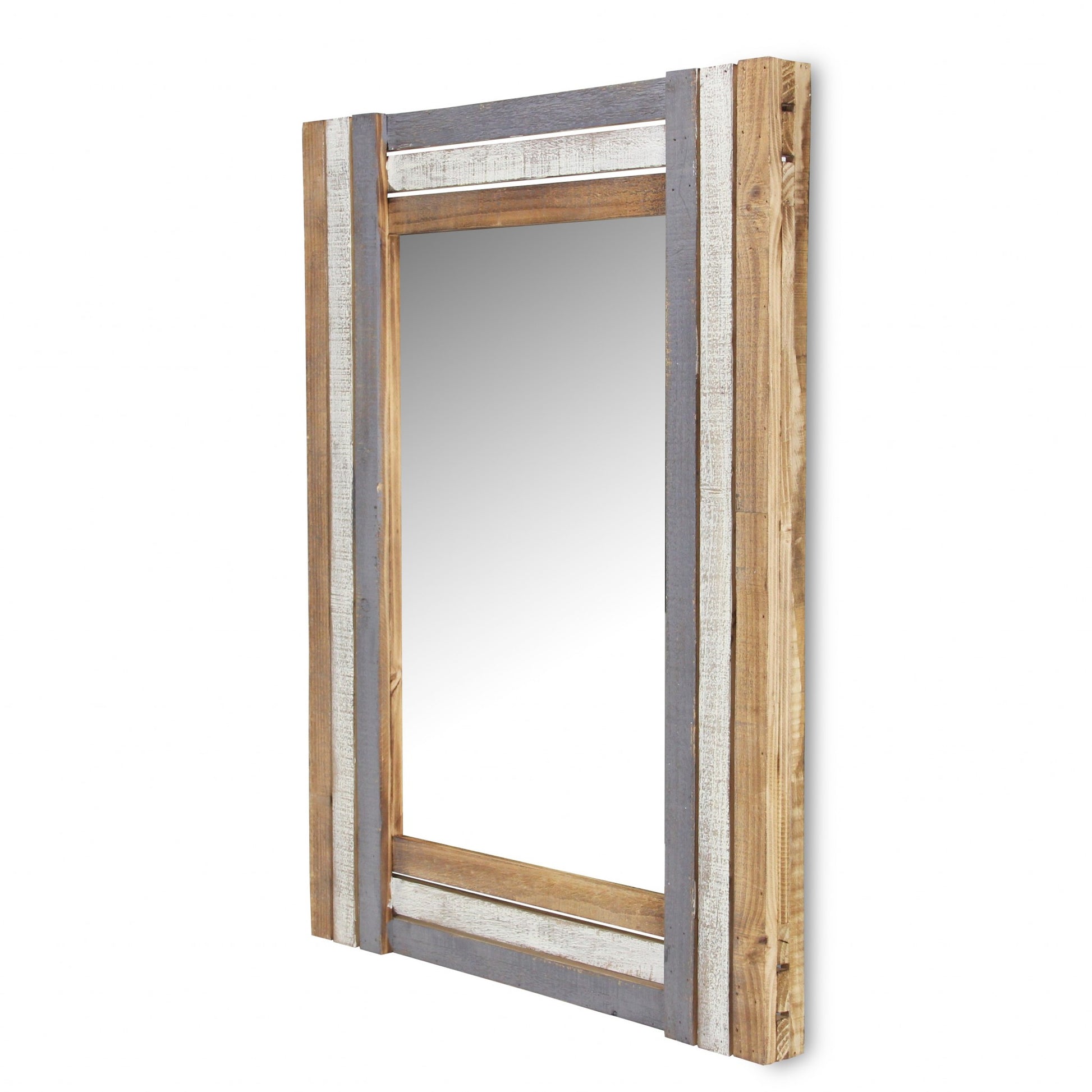 32" Gray Natural and White Wood Framed Accent Mirror-Mirrors-DECOROLALA