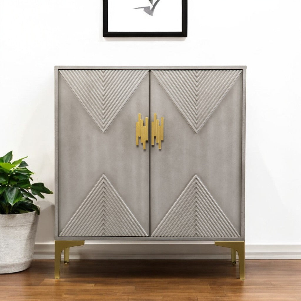 32" Gray Solid Wood Sideboard with Two Doors-Sideboards-DECOROLALA