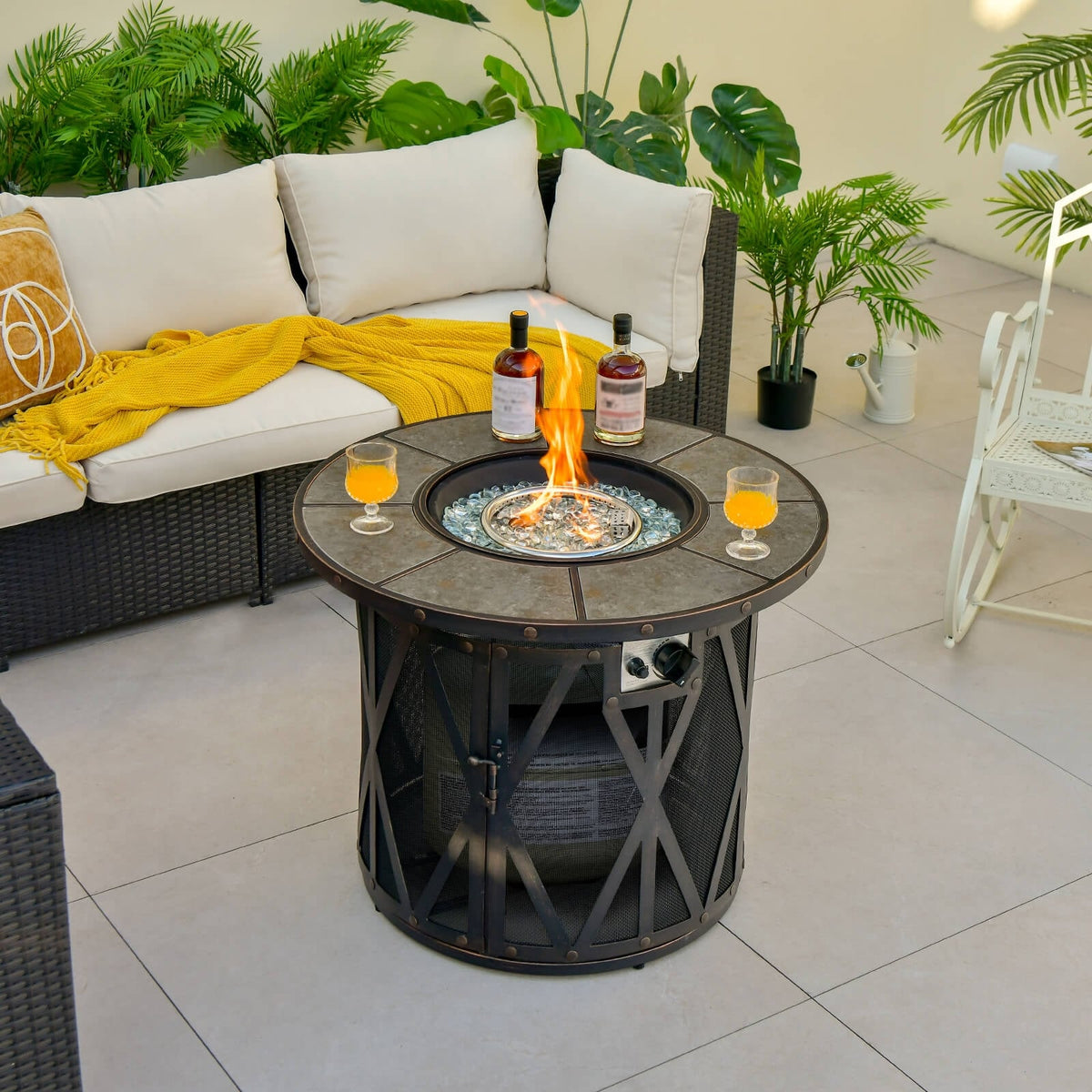 32 Inch 30000BTU Fire Pit Table with Fire Glasses and PVC Cover-Fire Pit Tables-DECOROLALA