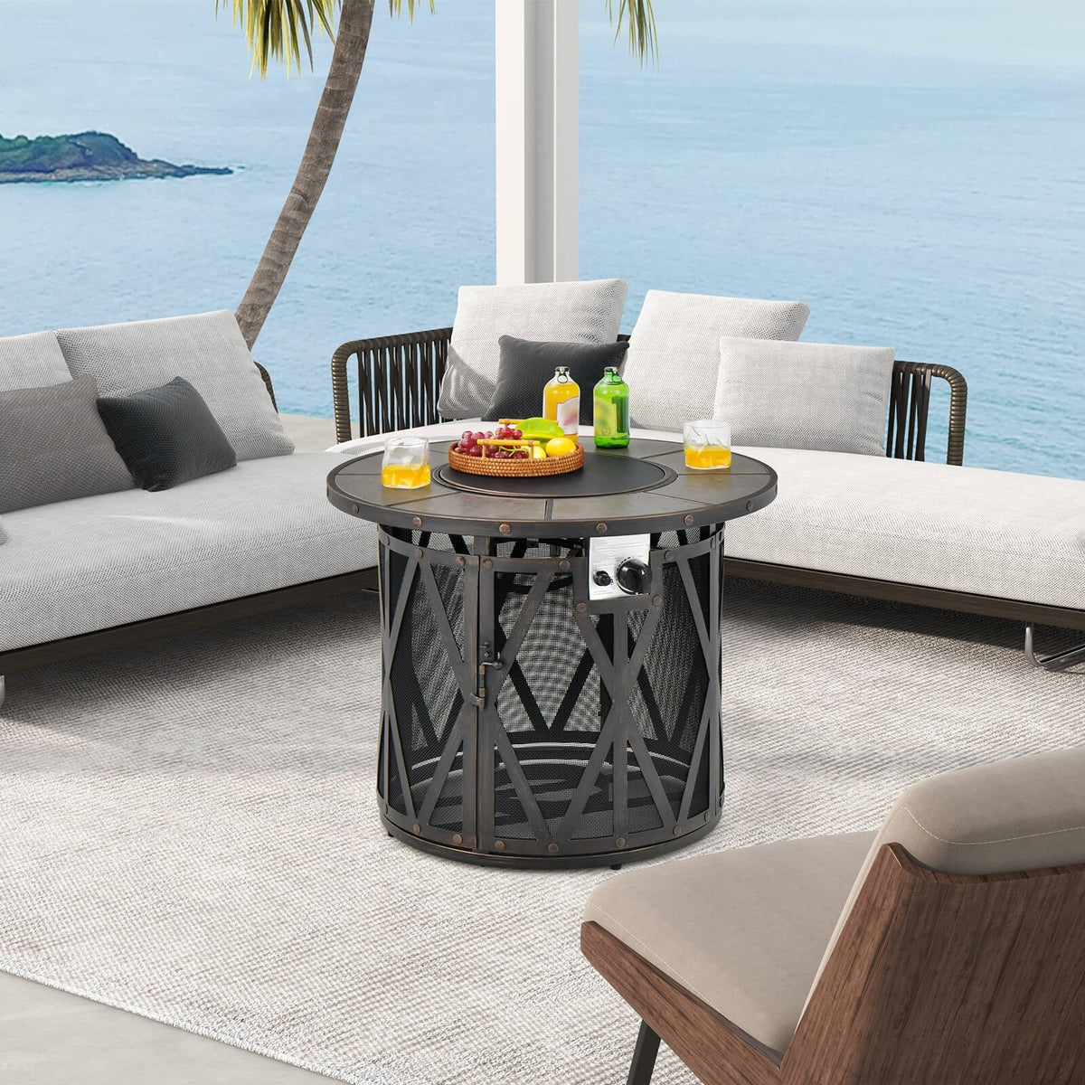 32 Inch 30000BTU Fire Pit Table with Fire Glasses and PVC Cover-Fire Pit Tables-DECOROLALA