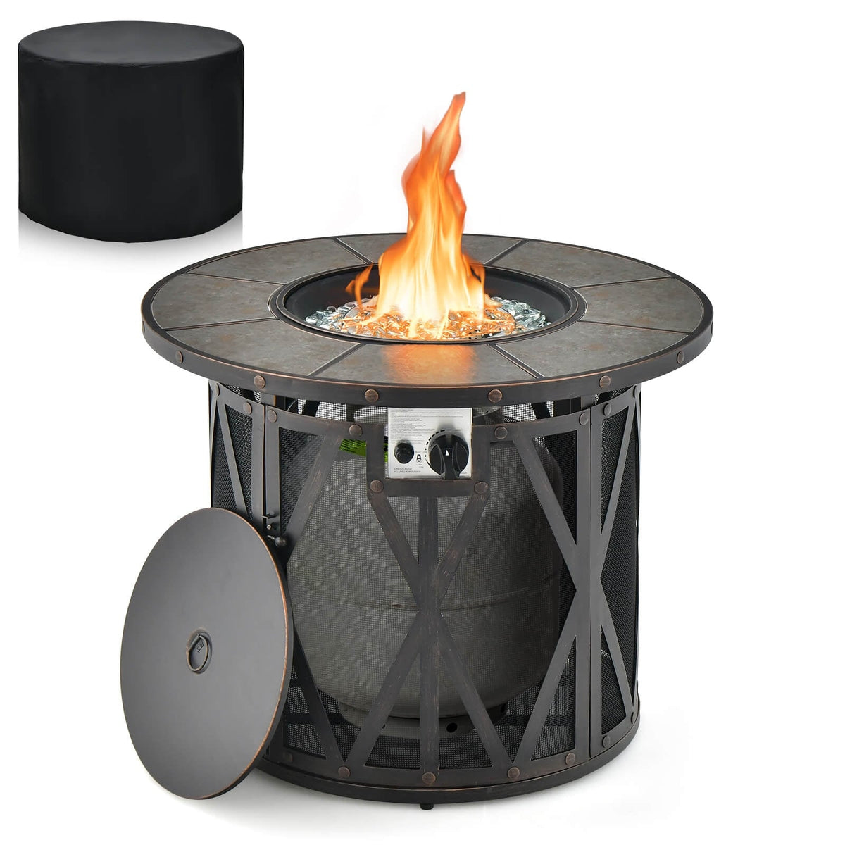 32 Inch 30000BTU Fire Pit Table with Fire Glasses and PVC Cover-Fire Pit Tables-DECOROLALA