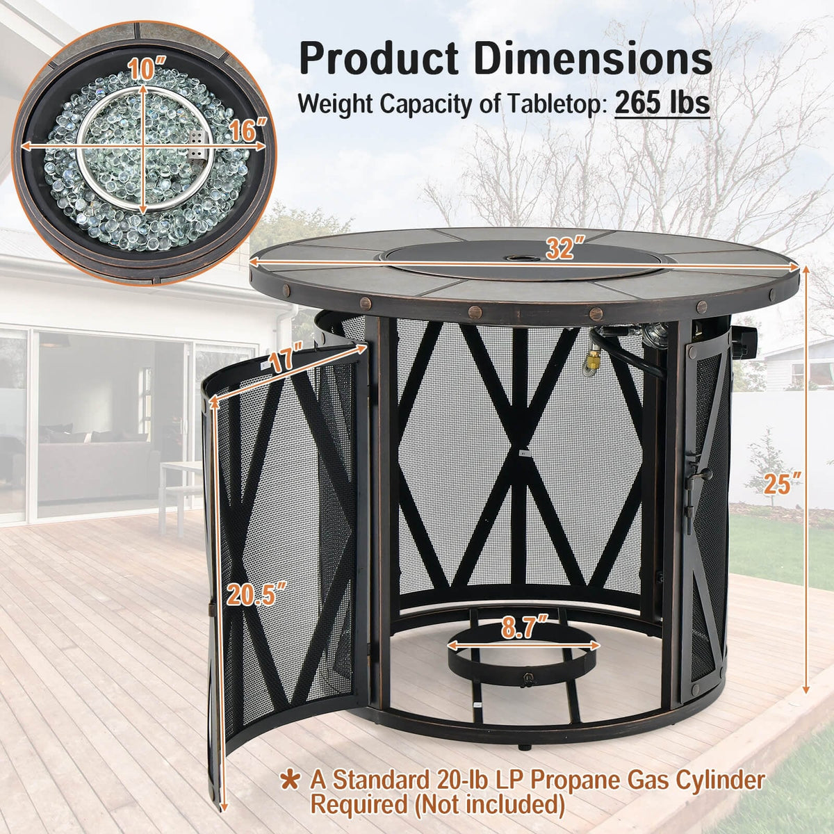 32 Inch 30000BTU Fire Pit Table with Fire Glasses and PVC Cover-Fire Pit Tables-DECOROLALA