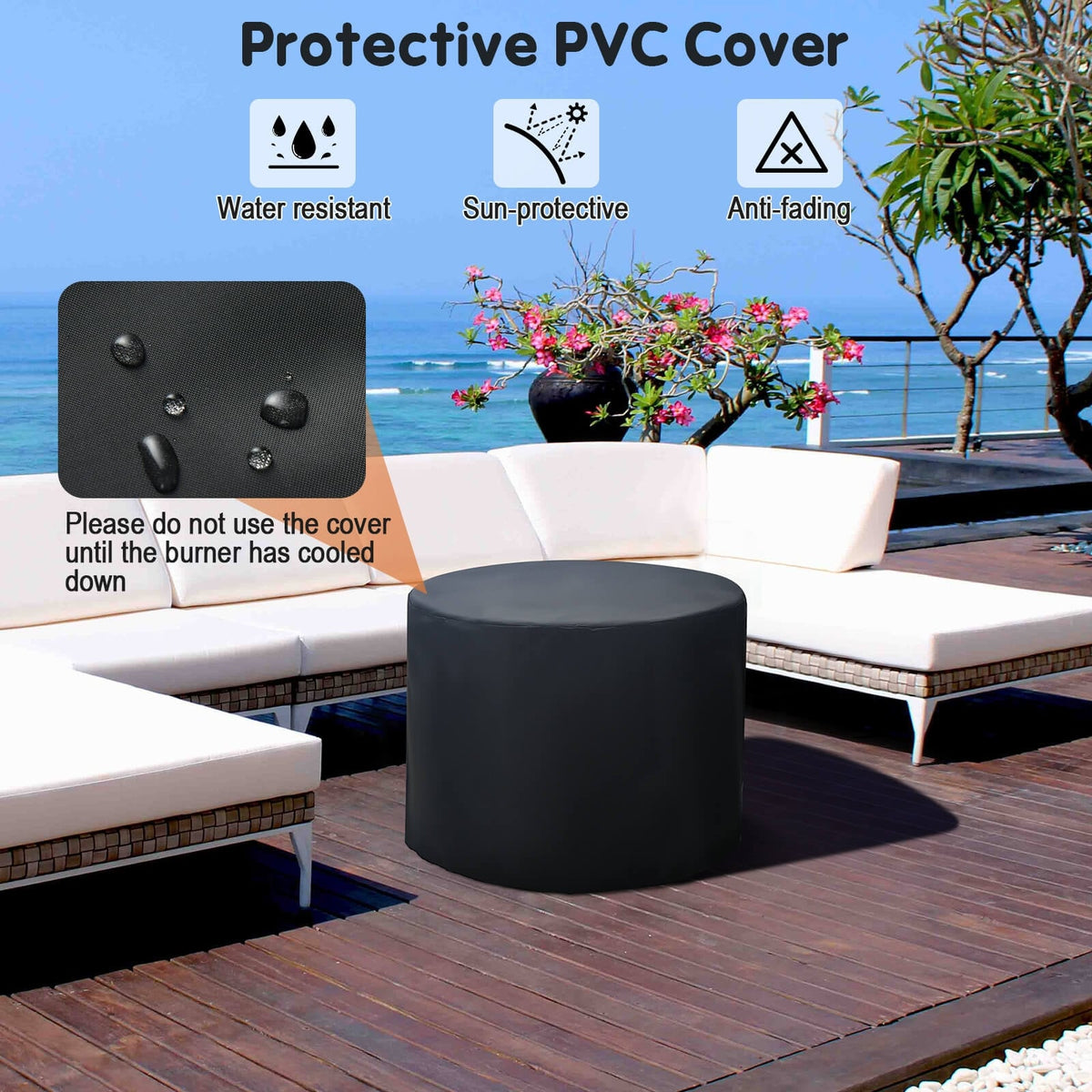 32 Inch 30000BTU Fire Pit Table with Fire Glasses and PVC Cover-Fire Pit Tables-DECOROLALA