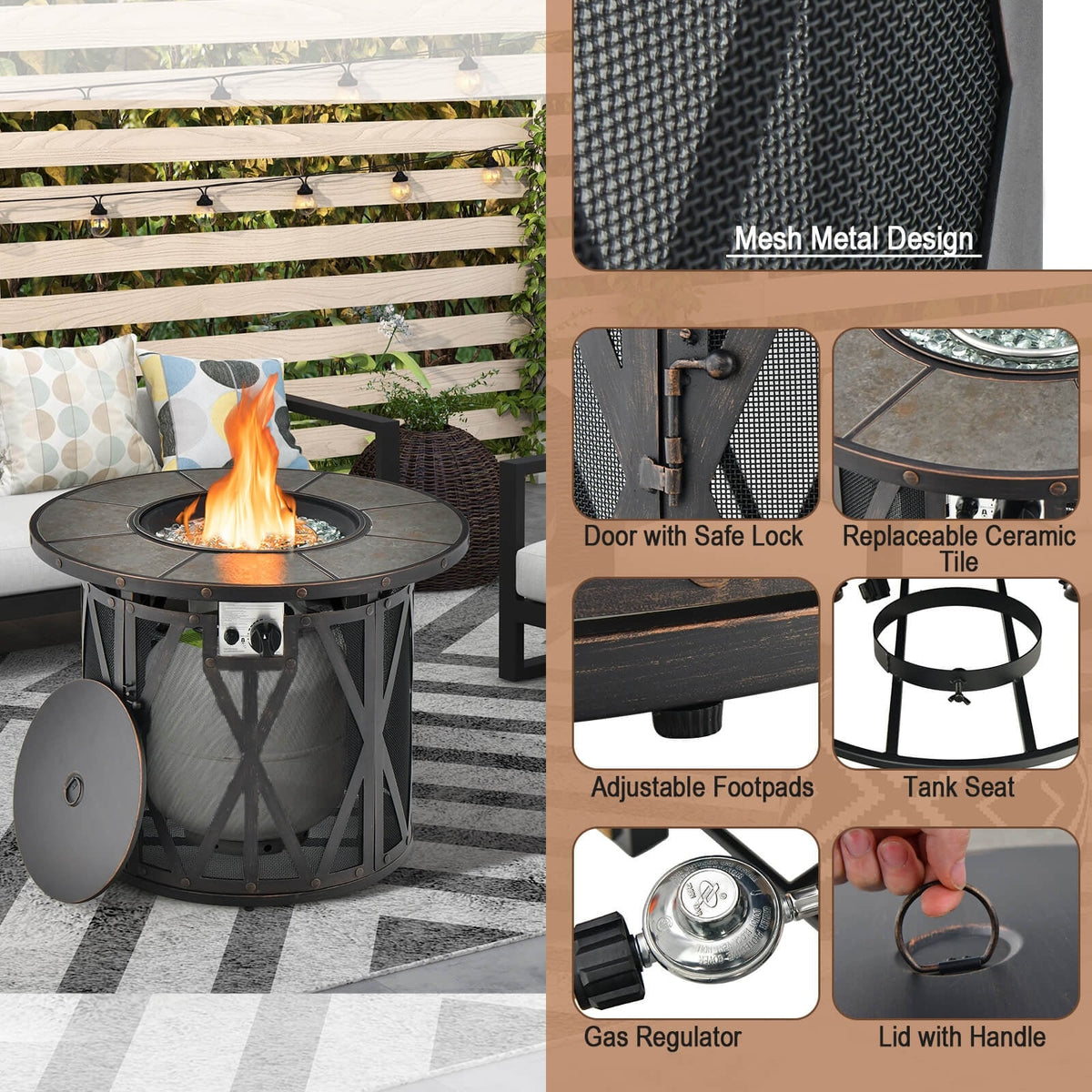 32 Inch 30000BTU Fire Pit Table with Fire Glasses and PVC Cover-Fire Pit Tables-DECOROLALA