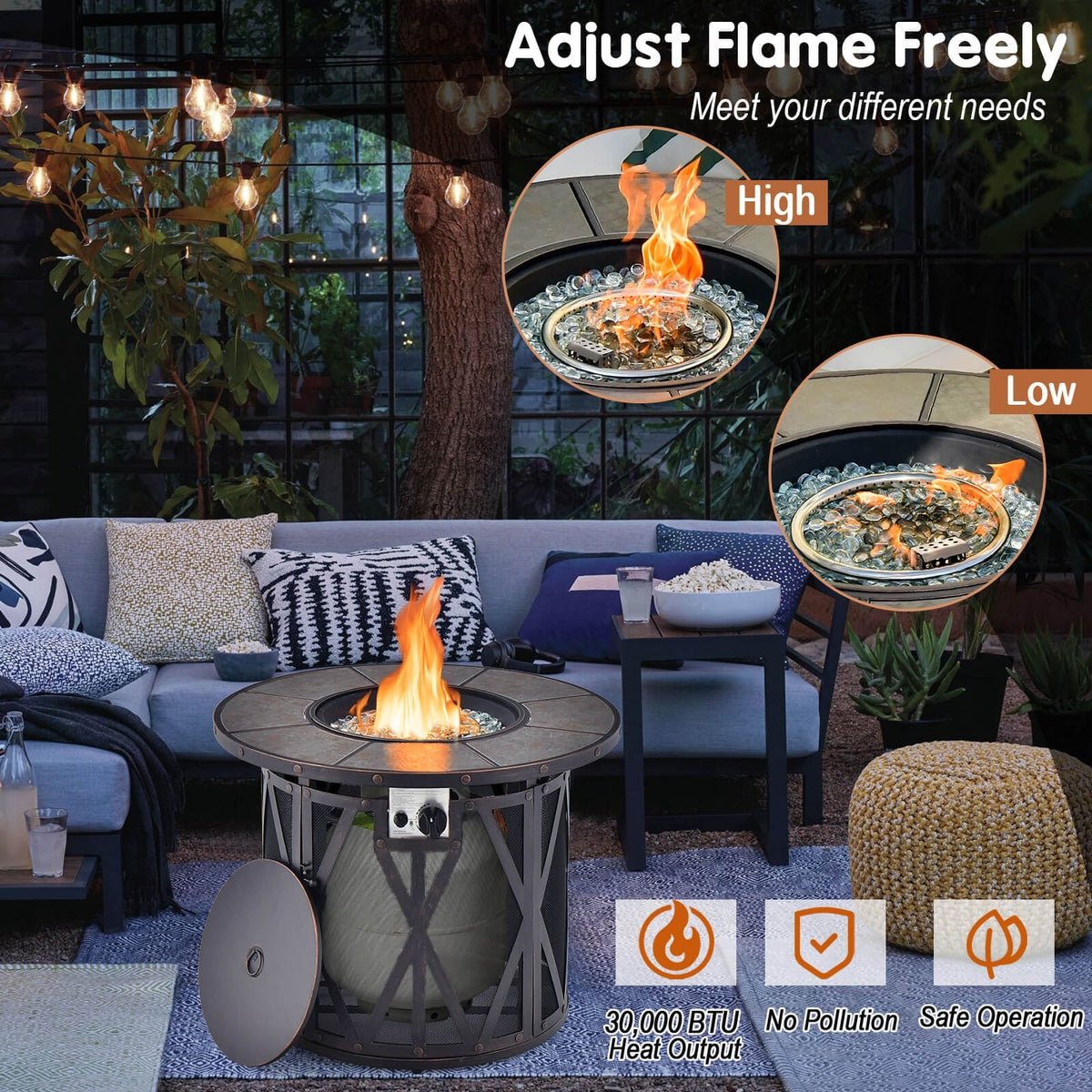 32 Inch 30000BTU Fire Pit Table with Fire Glasses and PVC Cover-Fire Pit Tables-DECOROLALA