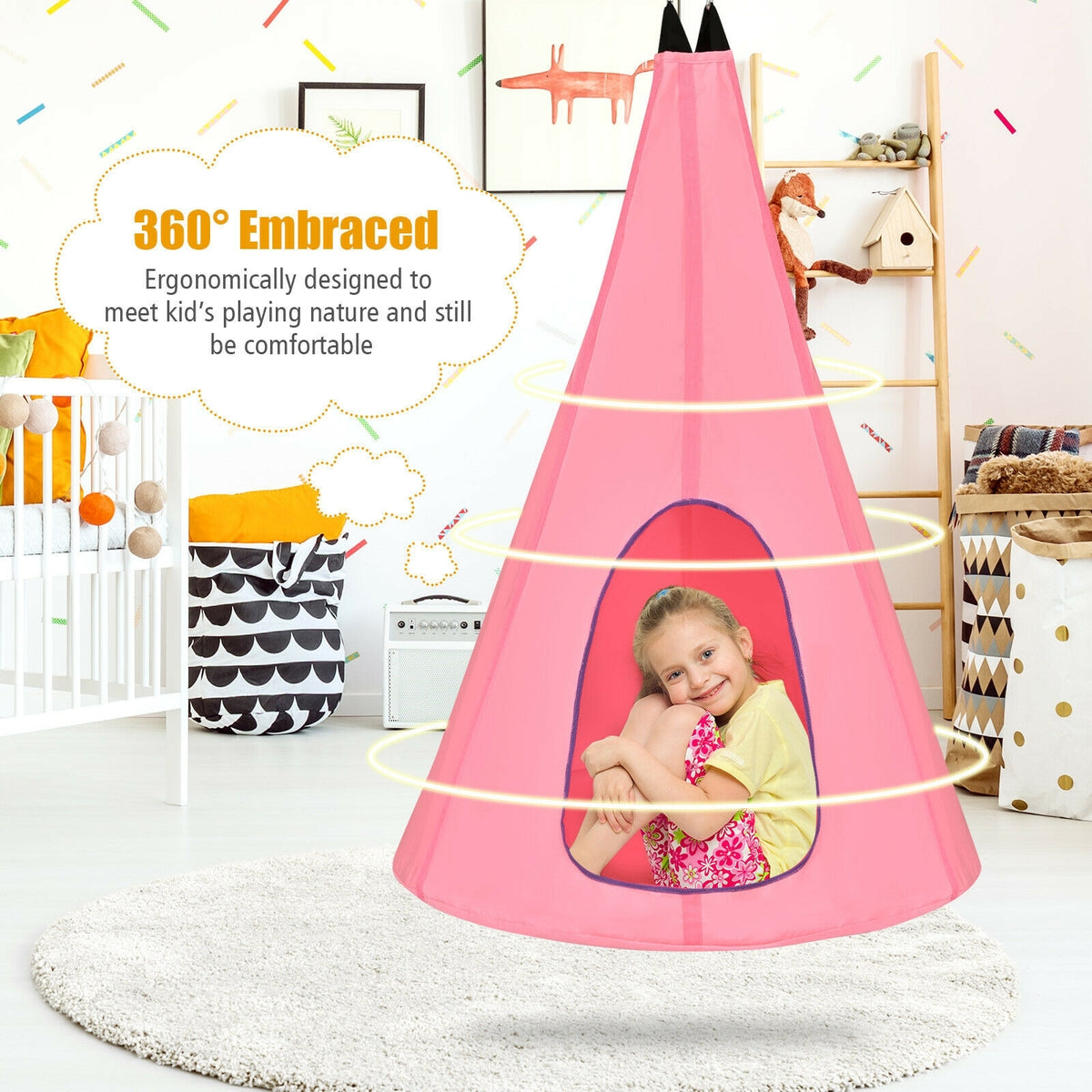 32 Inch Kids Nest Swing Chair Hanging Hammock Seat for Indoor and Outdoor