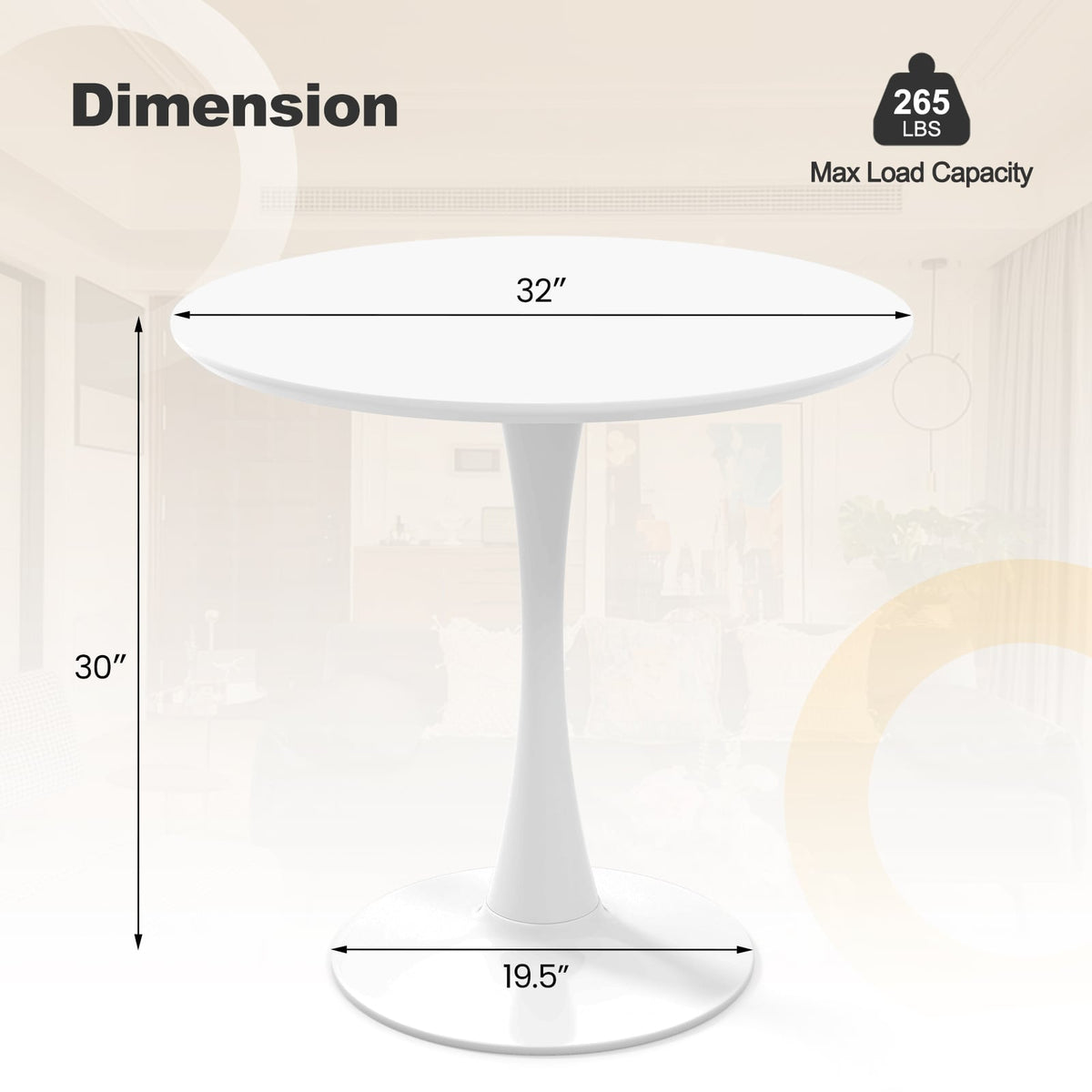 32 Inch Modern Tulip Round Dining Table with MDF Top-White – DECOROLALA
