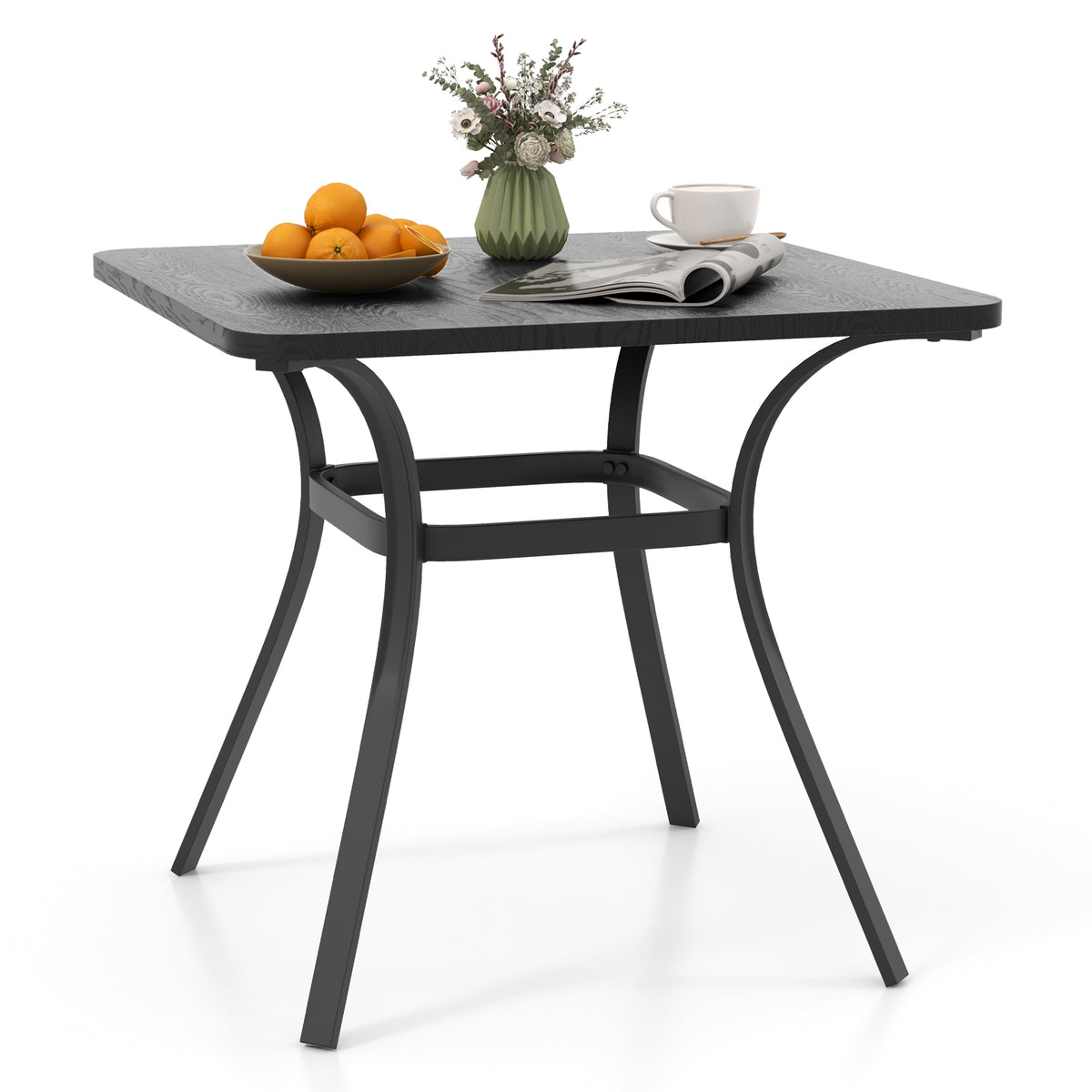 32 Inch Patio Dining Table Metal Square Table for Dining with 4 Curved Legs-Gray-Patio Dining Tables-DECOROLALA