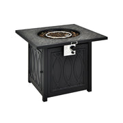 32 Inch Propane Fire Pit Table Square Tabletop with Lava Rocks Cover 50000 BTU-Black-Fire Pit Tables-DECOROLALA