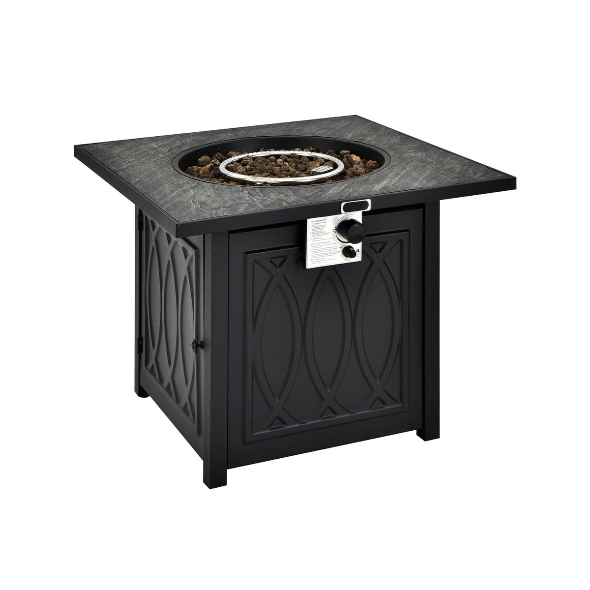 32 Inch Propane Fire Pit Table Square Tabletop with Lava Rocks Cover 50000 BTU-Black-Fire Pit Tables-DECOROLALA