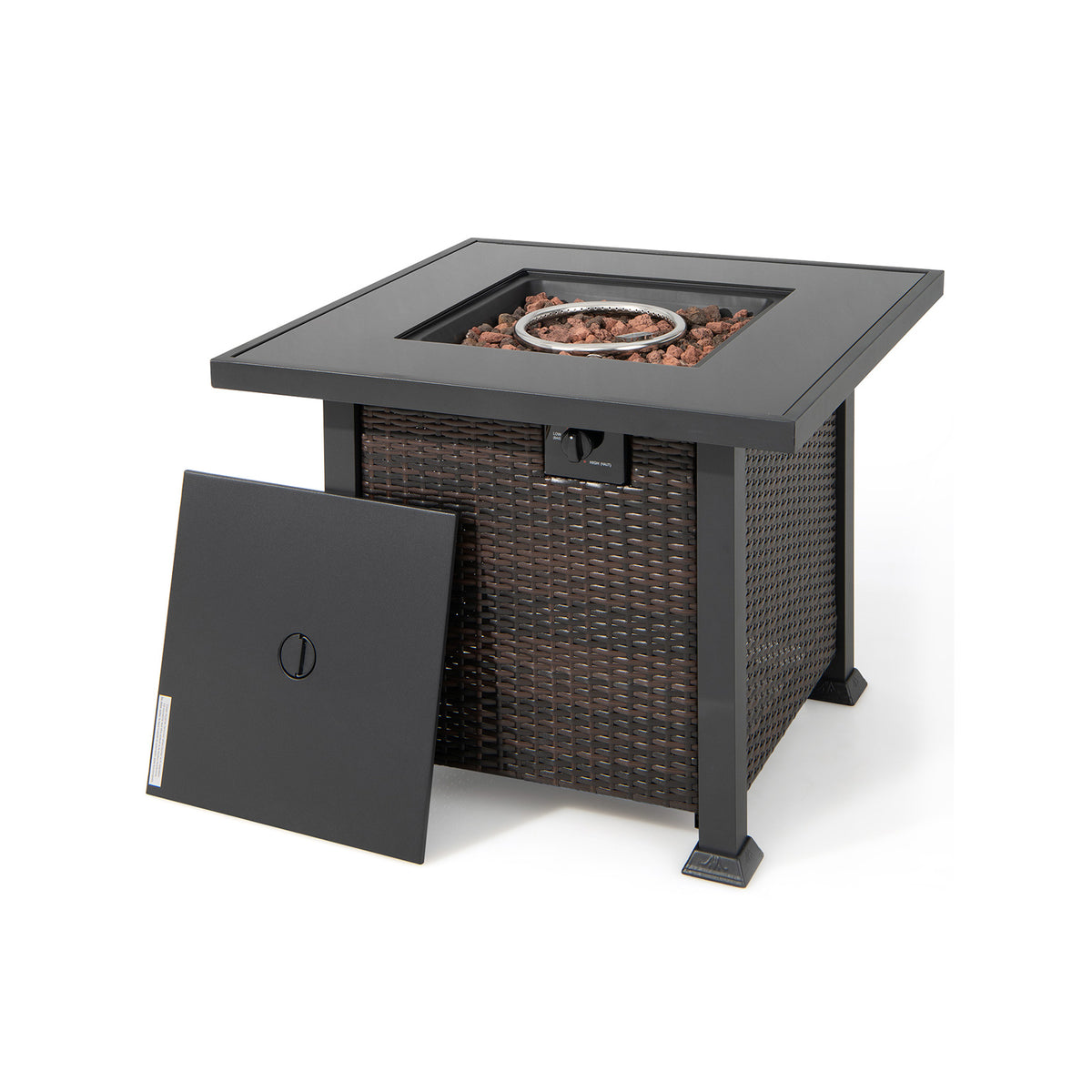 32 Inch Square Propane Fire Pit Table with Lava Rocks Cover-Brown-Fire Pit Tables-DECOROLALA