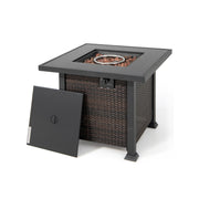 32 Inch Square Propane Fire Pit Table with Lava Rocks Cover-Brown-Fire Pit Tables-DECOROLALA