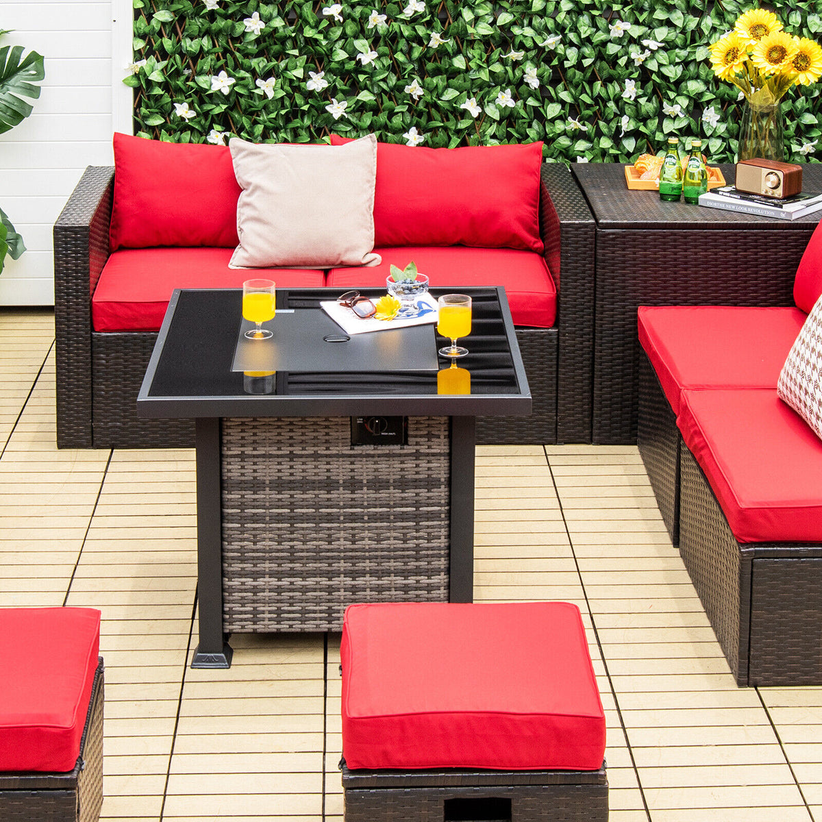 32 Inch Square Propane Fire Pit Table with Lava Rocks Cover-Gray-Fire Pit Tables-DECOROLALA
