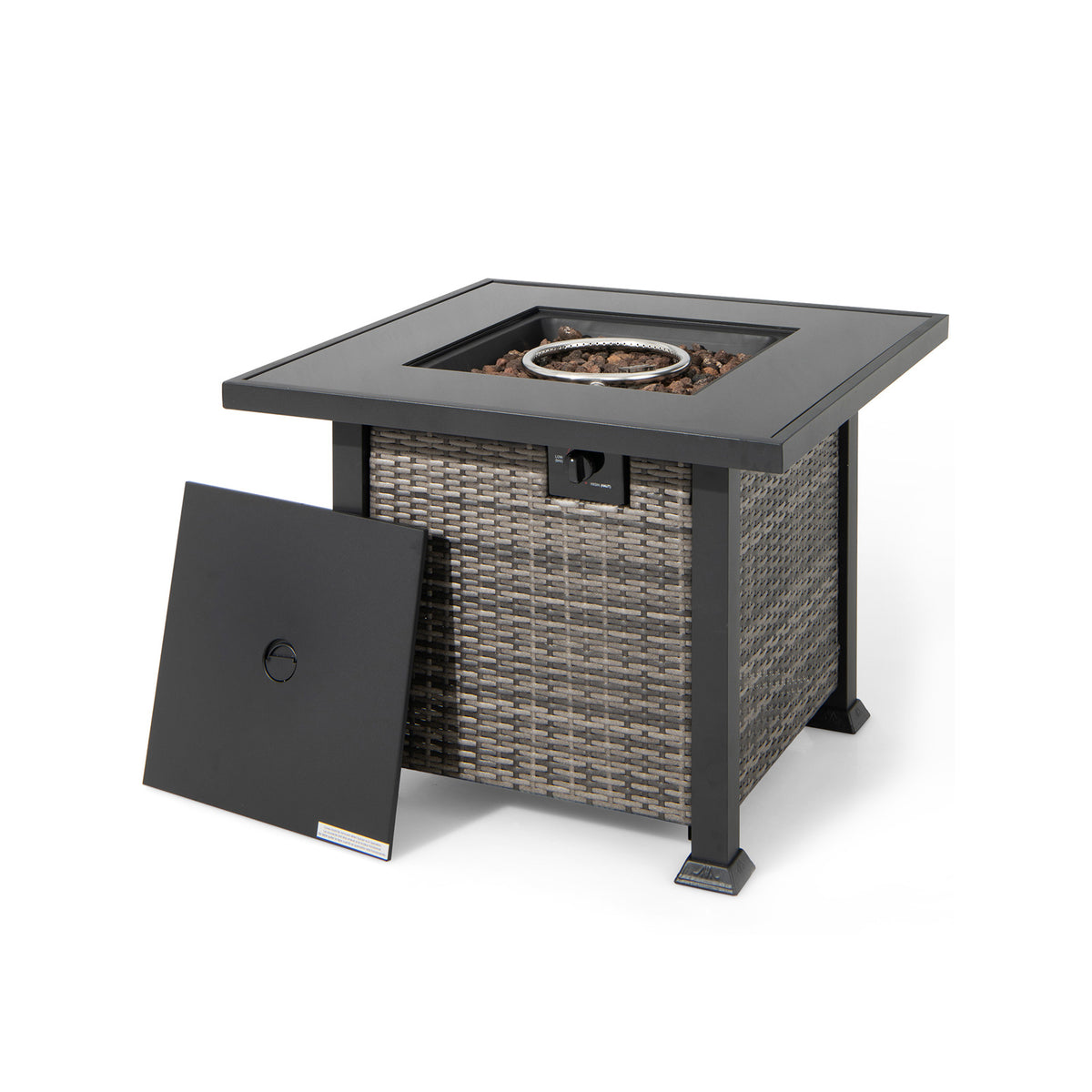 32 Inch Square Propane Fire Pit Table with Lava Rocks Cover-Gray-Fire Pit Tables-DECOROLALA