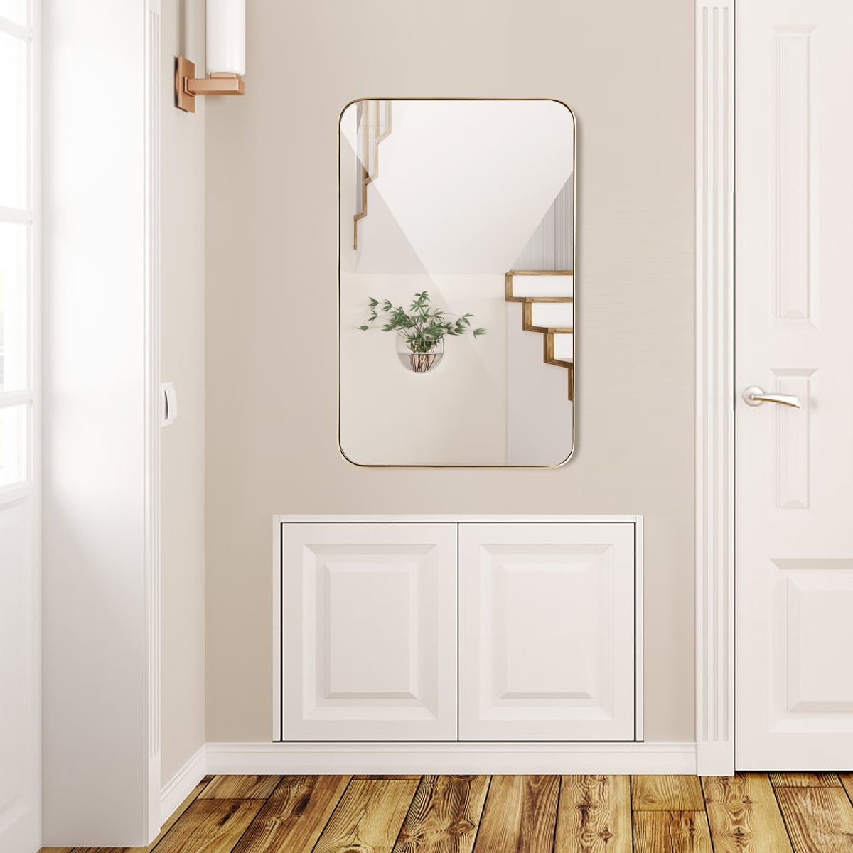 32 Inch x 20 Inch Metal Frame Wall-Mounted Rectangle Mirror-Golden-Wall Mirrors-DECOROLALA