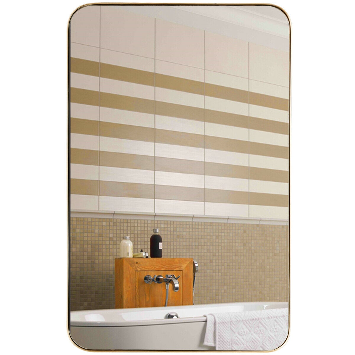 32 Inch x 20 Inch Metal Frame Wall-Mounted Rectangle Mirror-Golden-Wall Mirrors-DECOROLALA