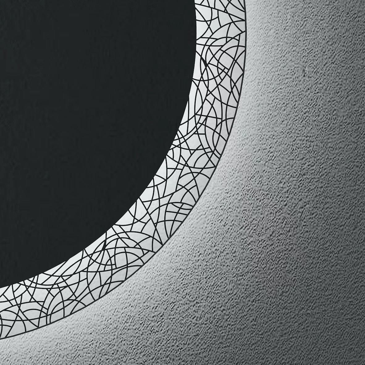 32" LED Round Bathroom Mirror with Laser Pattern Design - Anti-Fog Smart Mirror with Dimming Function, 6000K Cool White Lighting & 3-Touch Sensor Switch for Modern Vanity-Migration_Mirrors-DECOROLALA