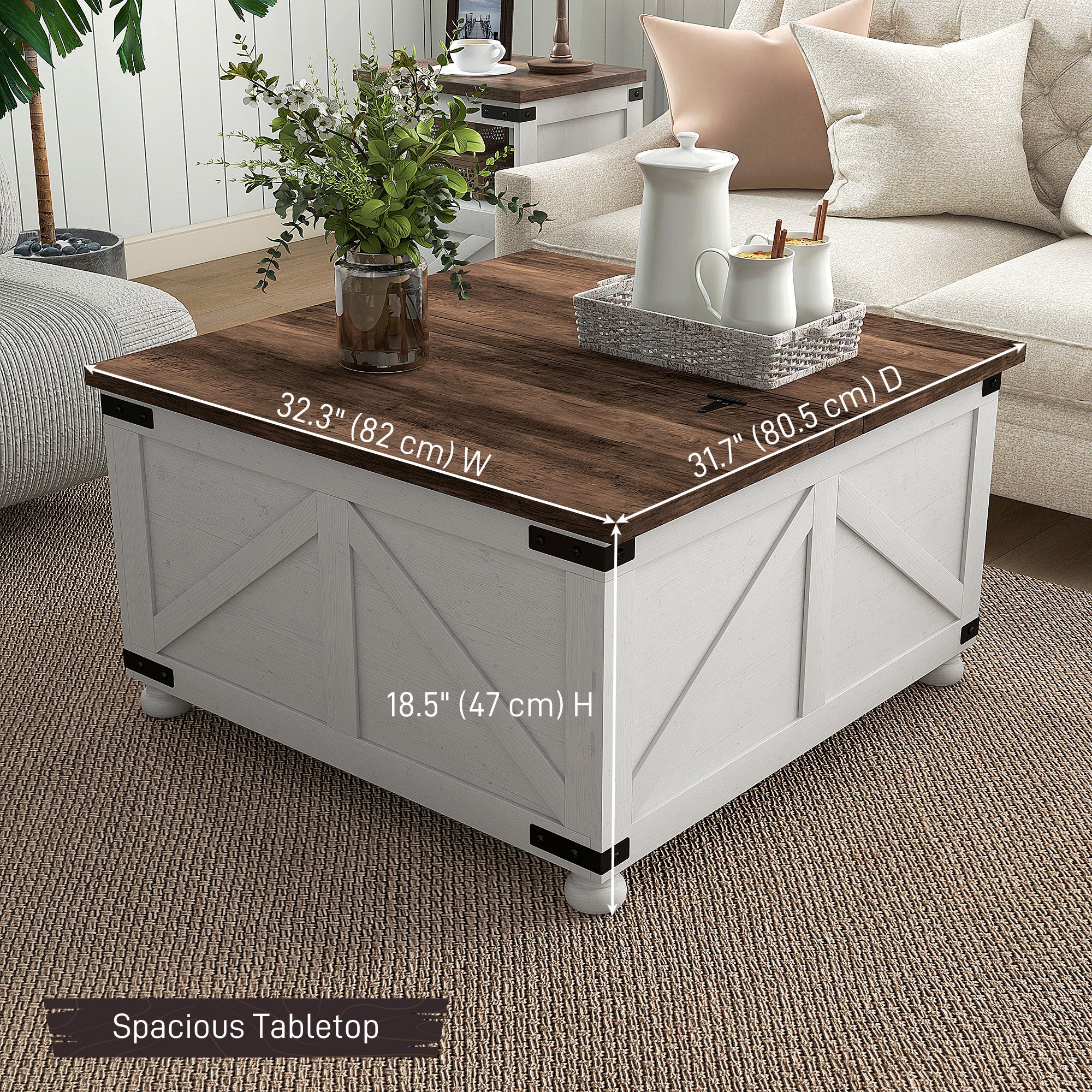 32" Lift Top Coffee Table - Farmhouse Antique White-DECOROLALA