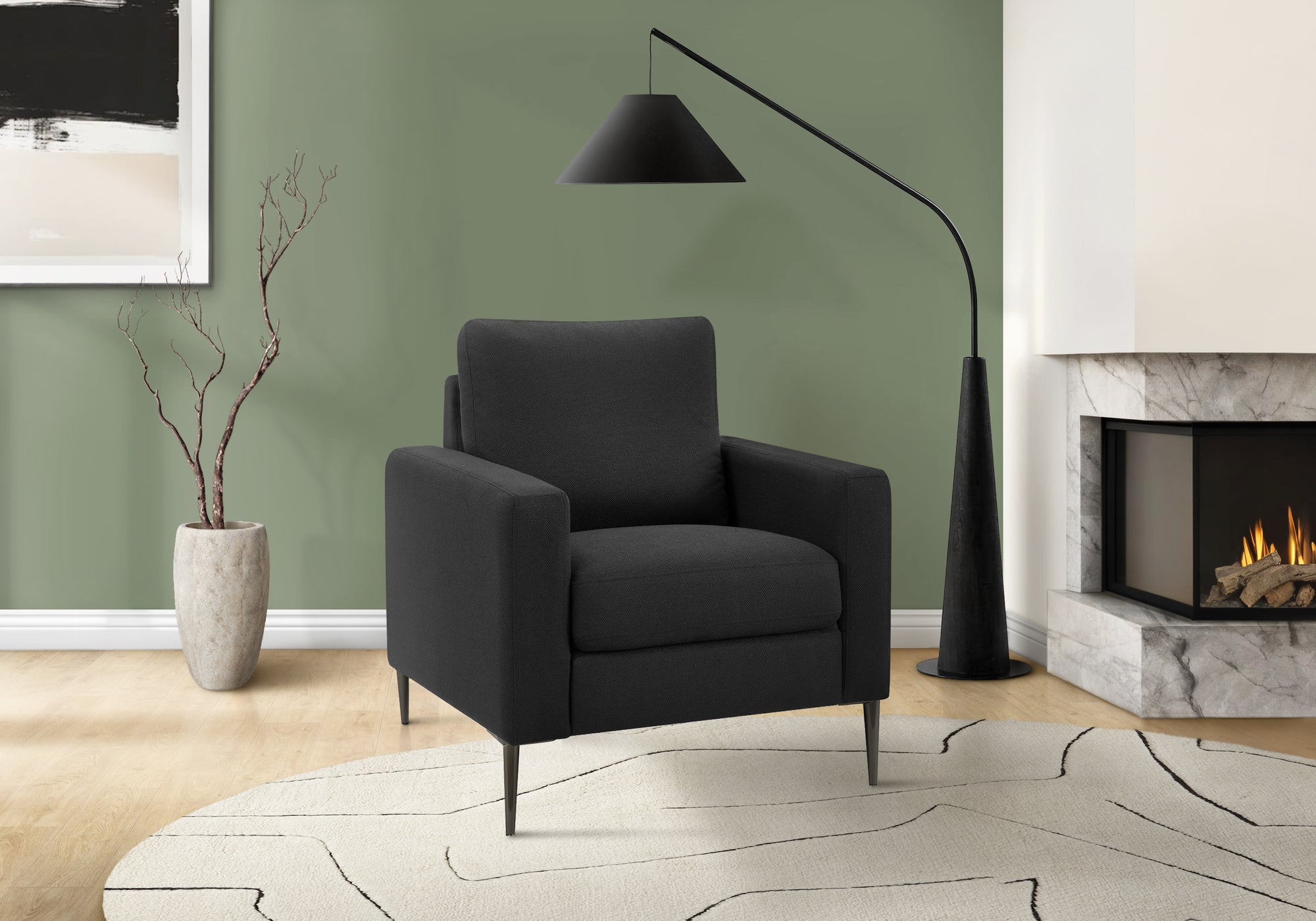 32" Modern Upholstered Accent Chair - Black Fabric Metal Legs-Accent Chairs-DECOROLALA