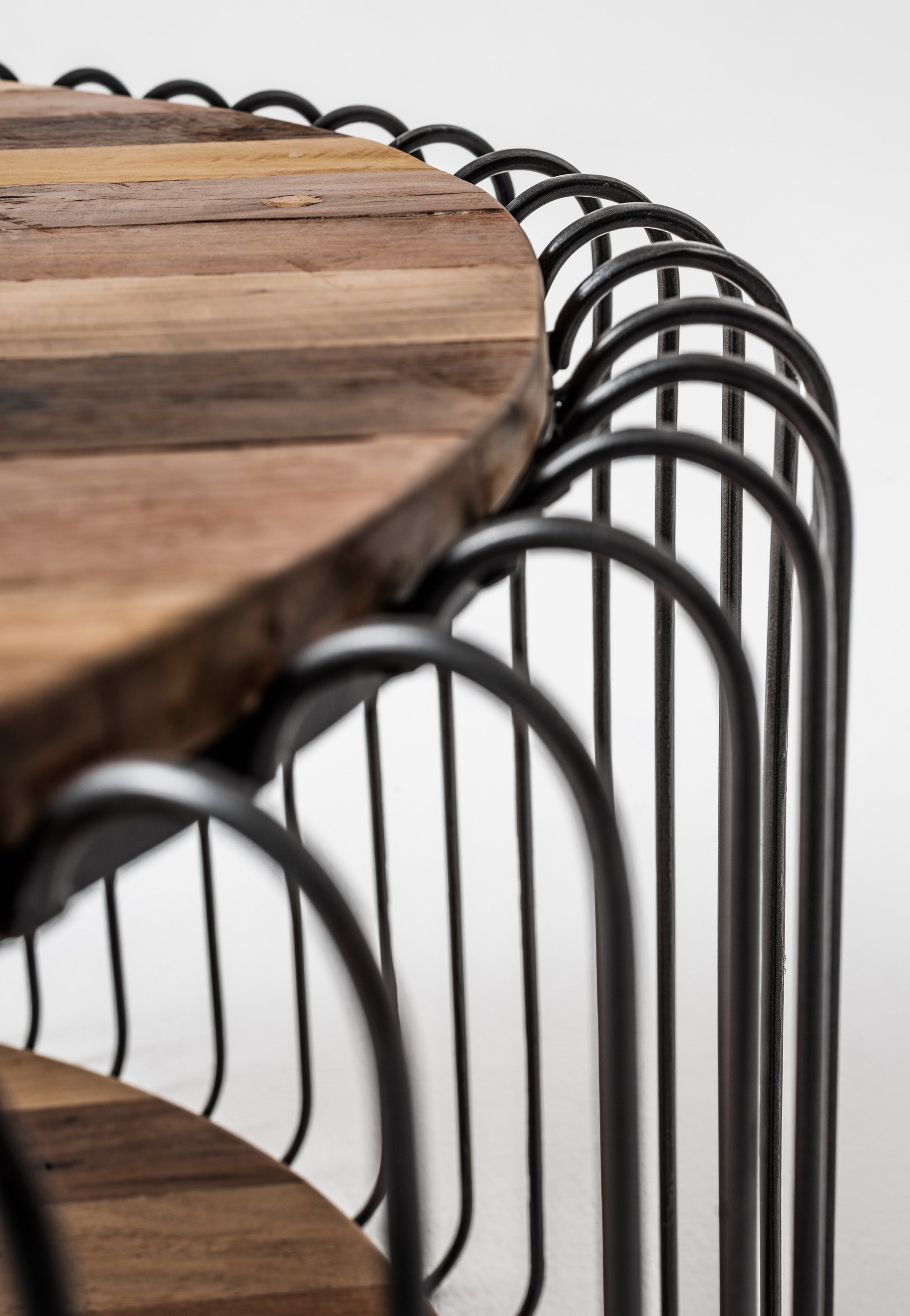 32" Natural And Black Solid Wood And Steel Round Coffee Table With Shelf-Coffee Tables-DECOROLALA