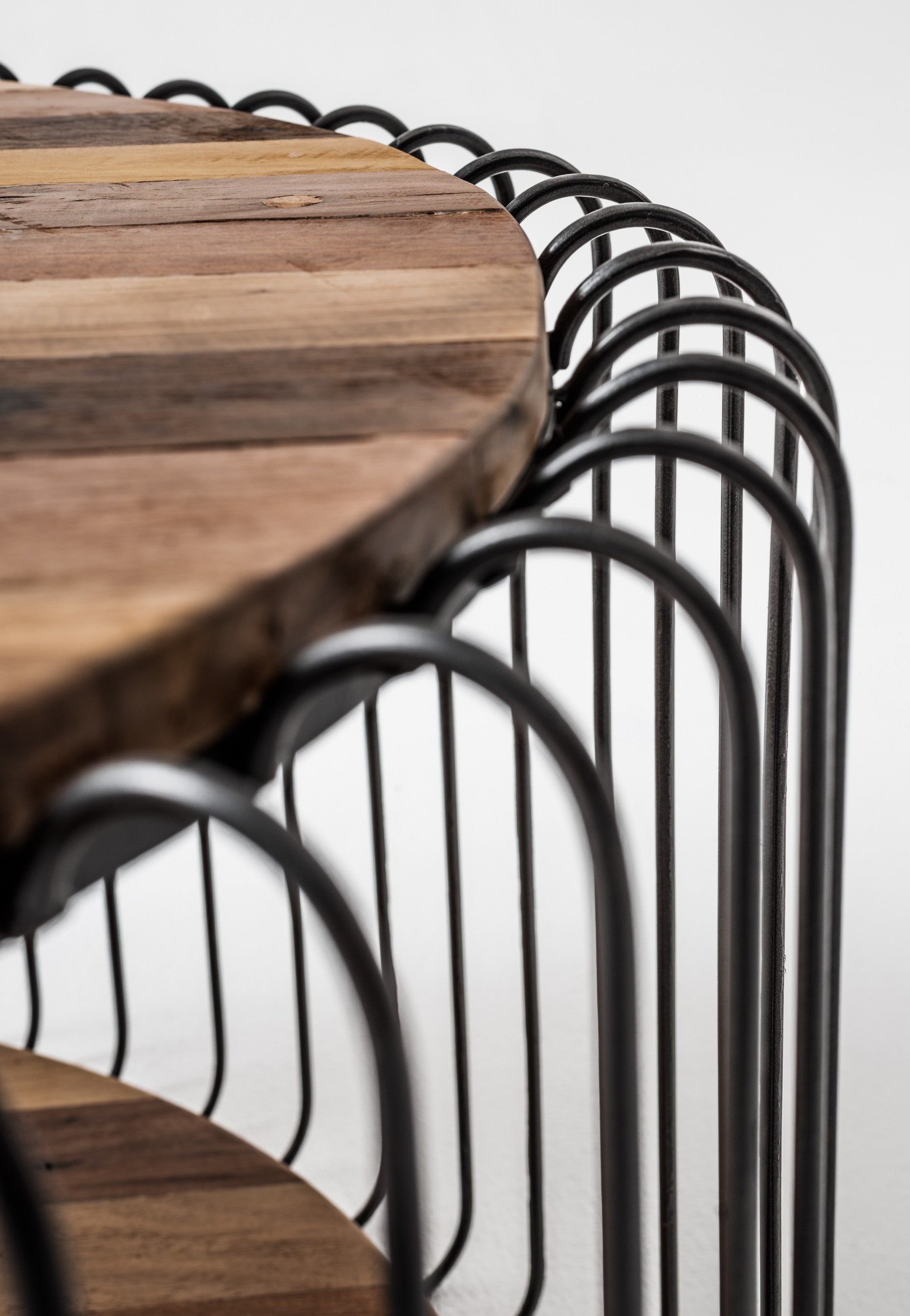 32" Natural And Black Solid Wood And Steel Round Coffee Table With Shelf-Coffee Tables-DECOROLALA