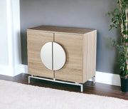 32" Natural and Chrome Mirrored Circle Double Door Bar Cabinet-Sideboards-DECOROLALA