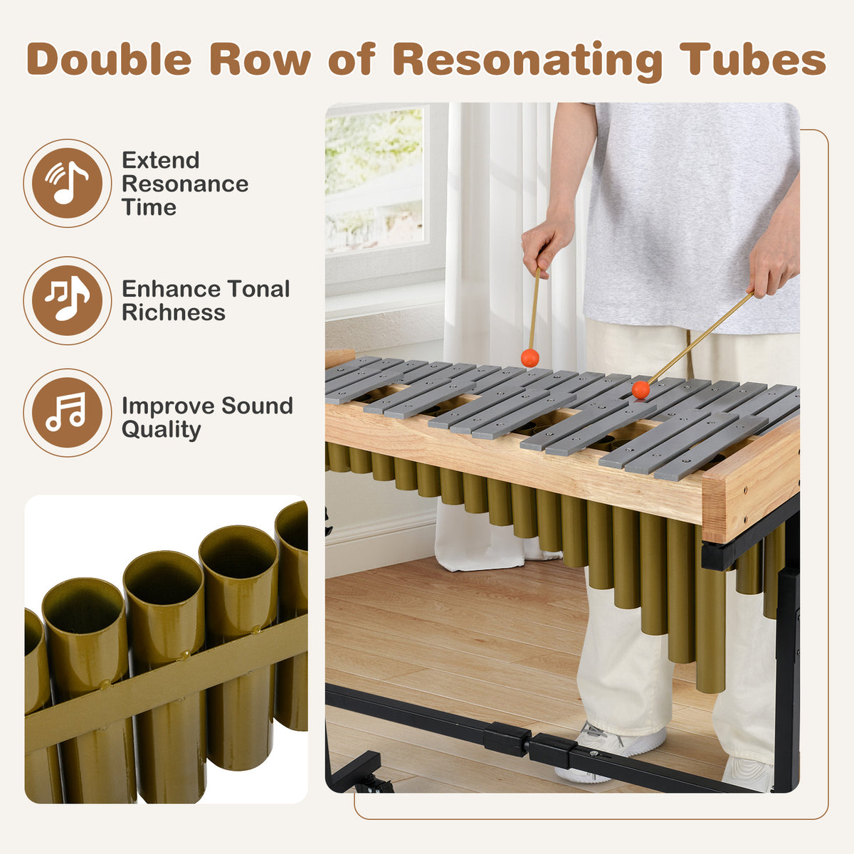 Xylophone marimba à 32 notes avec support réglable et mailloches