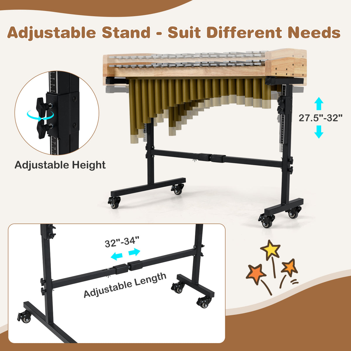 Xylophone marimba à 32 notes avec support réglable et mailloches