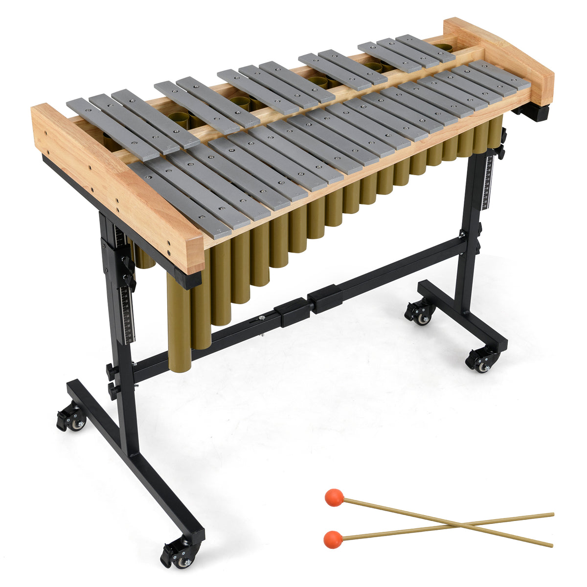 Xylophone en aluminium de type marimba à 32 notes avec base en bois de caoutchouc - doré
