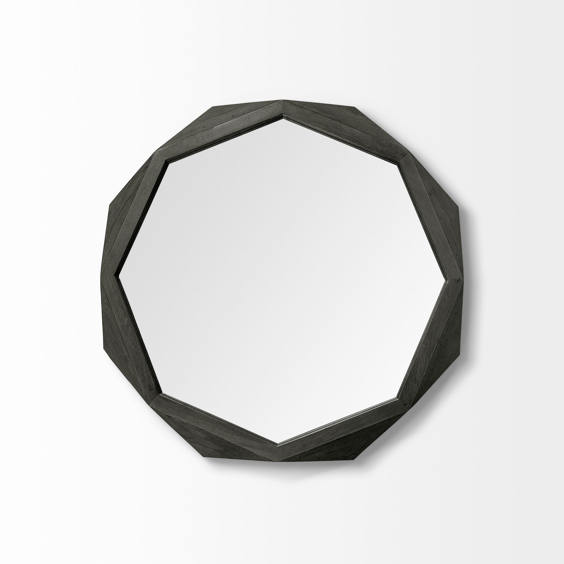 32" Octagon Black Wood Frame Wall Mirror-Mirrors-DECOROLALA