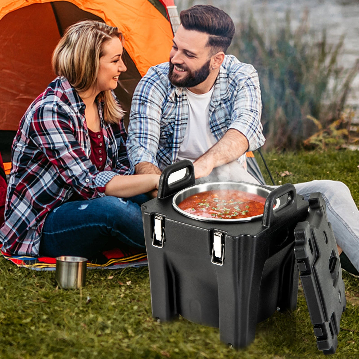32 QT Portable Insulated Food Carrier with Stainless Steel Barrel for Catering Camping-Black-Food Warmers & Burners-DECOROLALA