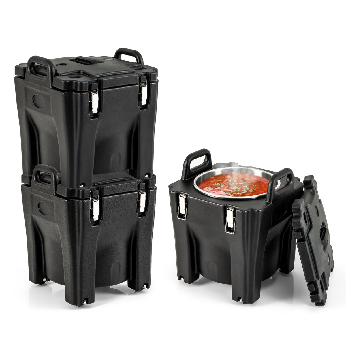 32 QT Portable Insulated Food Carrier with Stainless Steel Barrel for Catering Camping-Black-Food Warmers & Burners-DECOROLALA