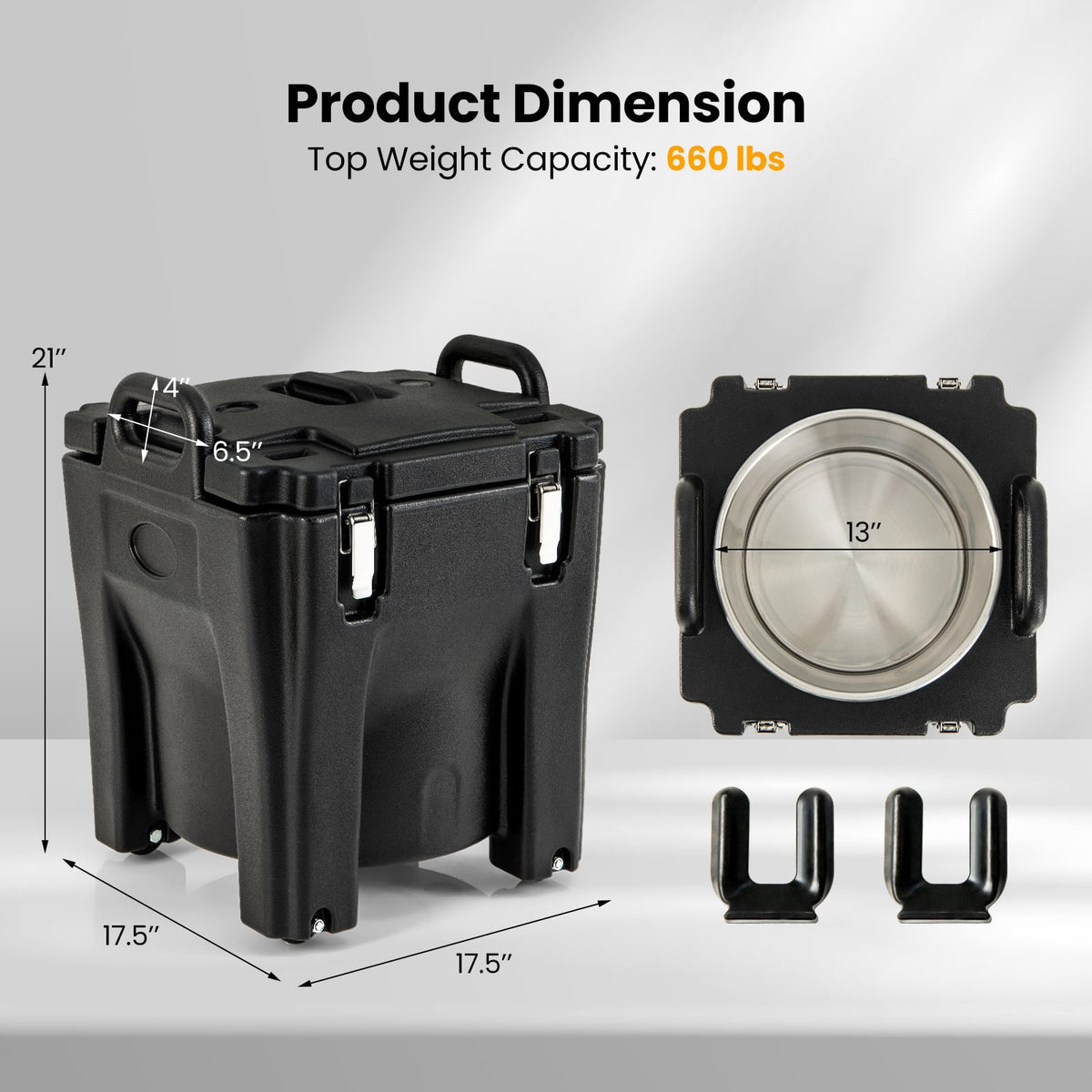 32 QT Portable Insulated Food Carrier with Stainless Steel Barrel for Catering Camping-Black-Food Warmers & Burners-DECOROLALA