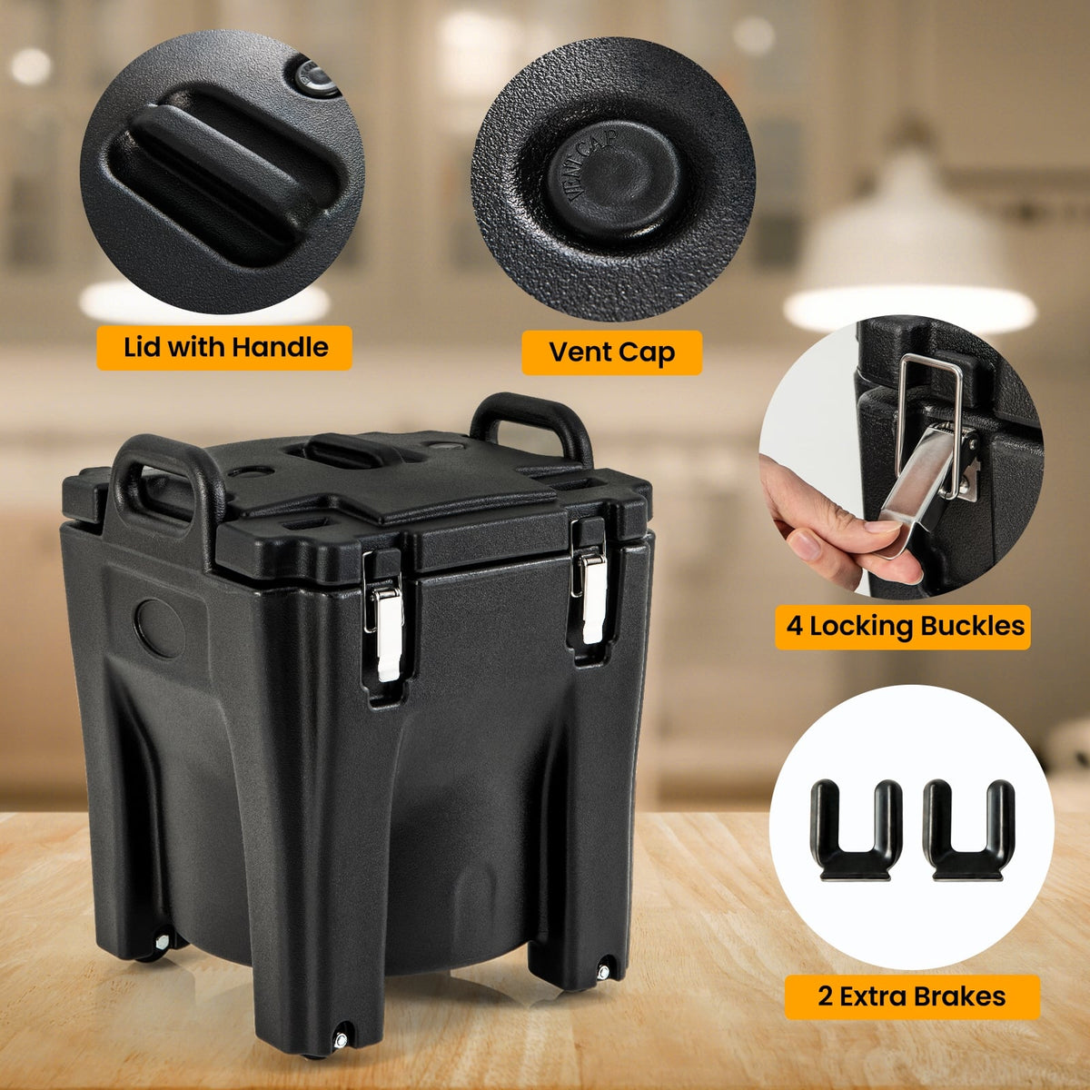 32 QT Portable Insulated Food Carrier with Stainless Steel Barrel for Catering Camping-Black-Food Warmers & Burners-DECOROLALA