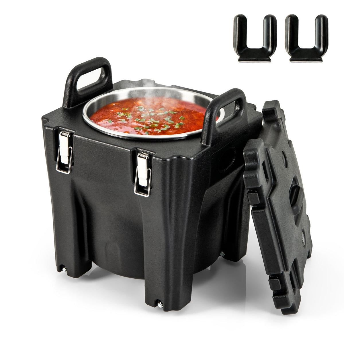 32 QT Portable Insulated Food Carrier with Stainless Steel Barrel for Catering Camping-Black-Food Warmers & Burners-DECOROLALA
