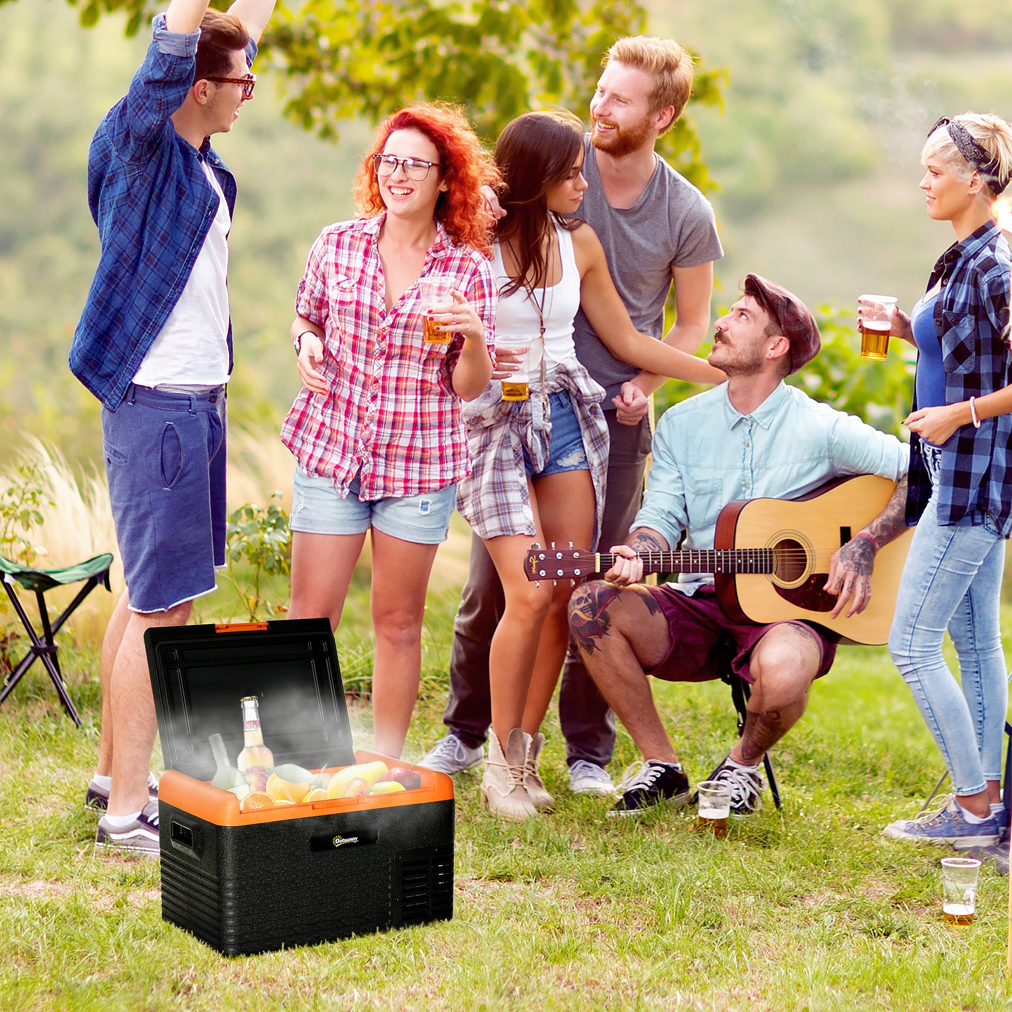 32 Quart Portable Car Fridge Freezer - Orange/Black-DECOROLALA