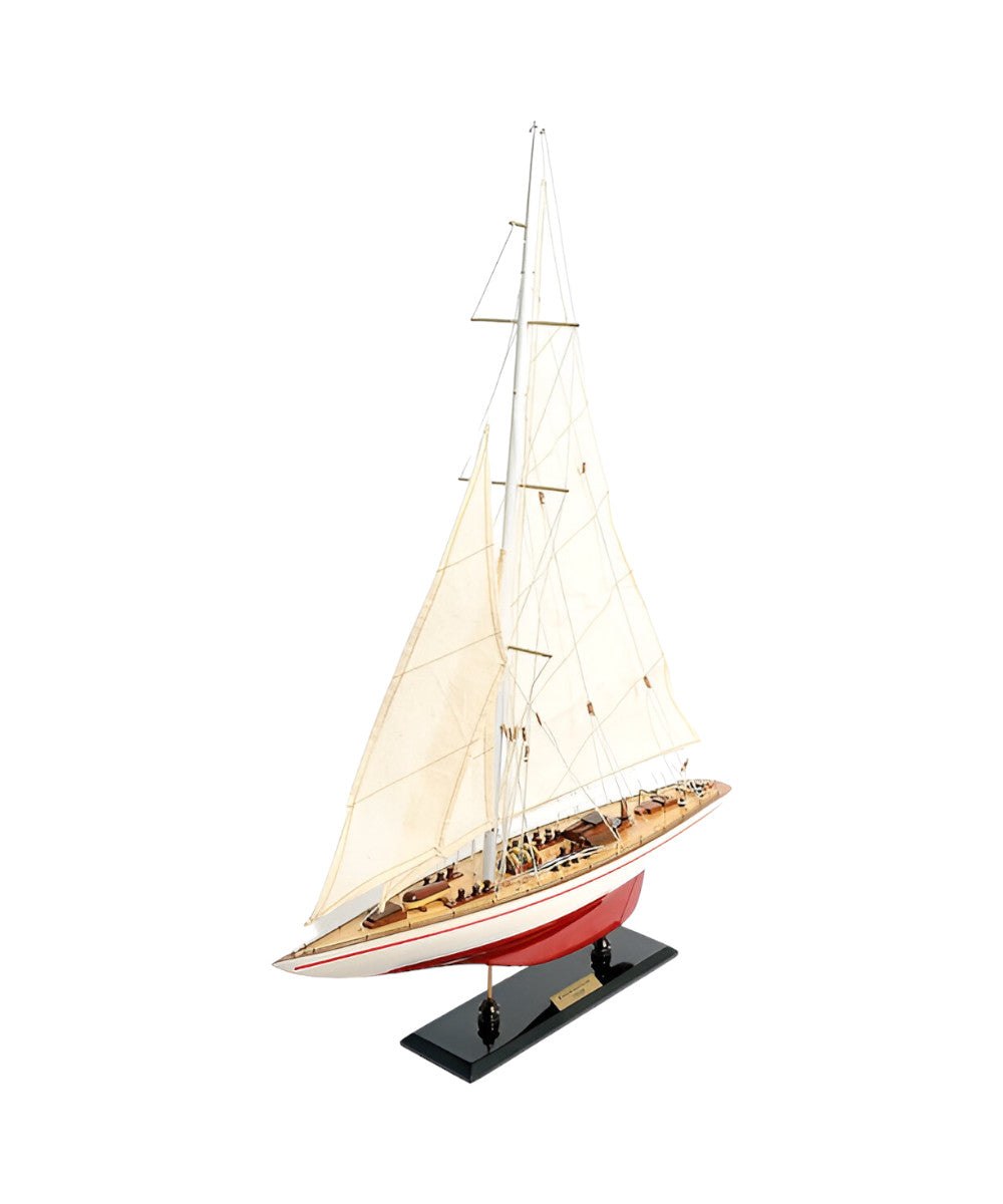 32" Red and White Solid Wood Hand Painted p-Oxybis(benzenesulfonyl hydrazide) Model Boat-Sculptures-DECOROLALA