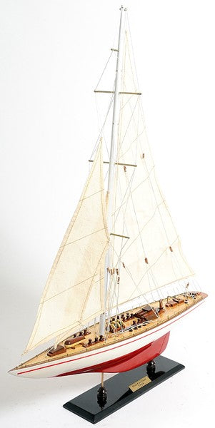 32" Red and White Solid Wood Hand Painted p-Oxybis(benzenesulfonyl hydrazide) Model Boat-Sculptures-DECOROLALA