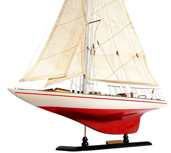 32" Red and White Solid Wood Hand Painted p-Oxybis(benzenesulfonyl hydrazide) Model Boat-Sculptures-DECOROLALA