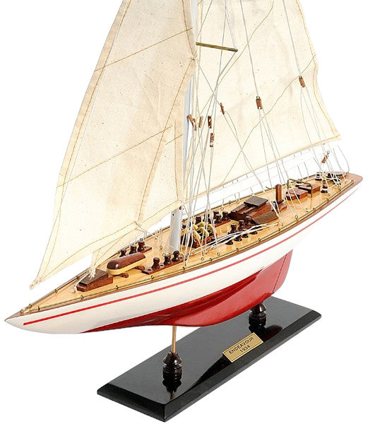 32" Red and White Solid Wood Hand Painted p-Oxybis(benzenesulfonyl hydrazide) Model Boat-Sculptures-DECOROLALA