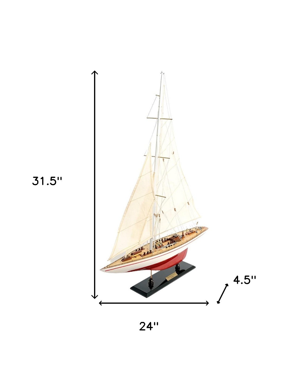 32" Red and White Solid Wood Hand Painted p-Oxybis(benzenesulfonyl hydrazide) Model Boat-Sculptures-DECOROLALA