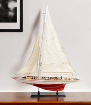 32" Red and White Solid Wood Hand Painted p-Oxybis(benzenesulfonyl hydrazide) Model Boat-Sculptures-DECOROLALA