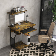 32" Rolling Computer Desk with Keyboard Tray - Rustic Brown-Computer Desks-DECOROLALA